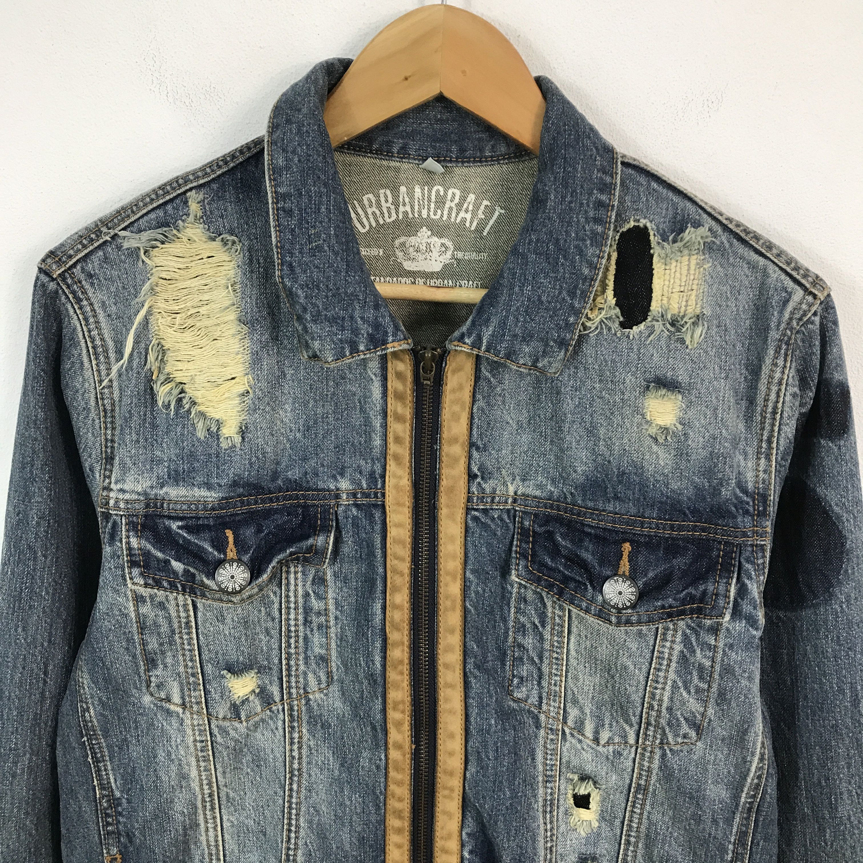 Japanese Brand urbancraft Japan Distressed Leather Denim jacket Size US L / EU 52-54 / 3 - 3 Thumbnail