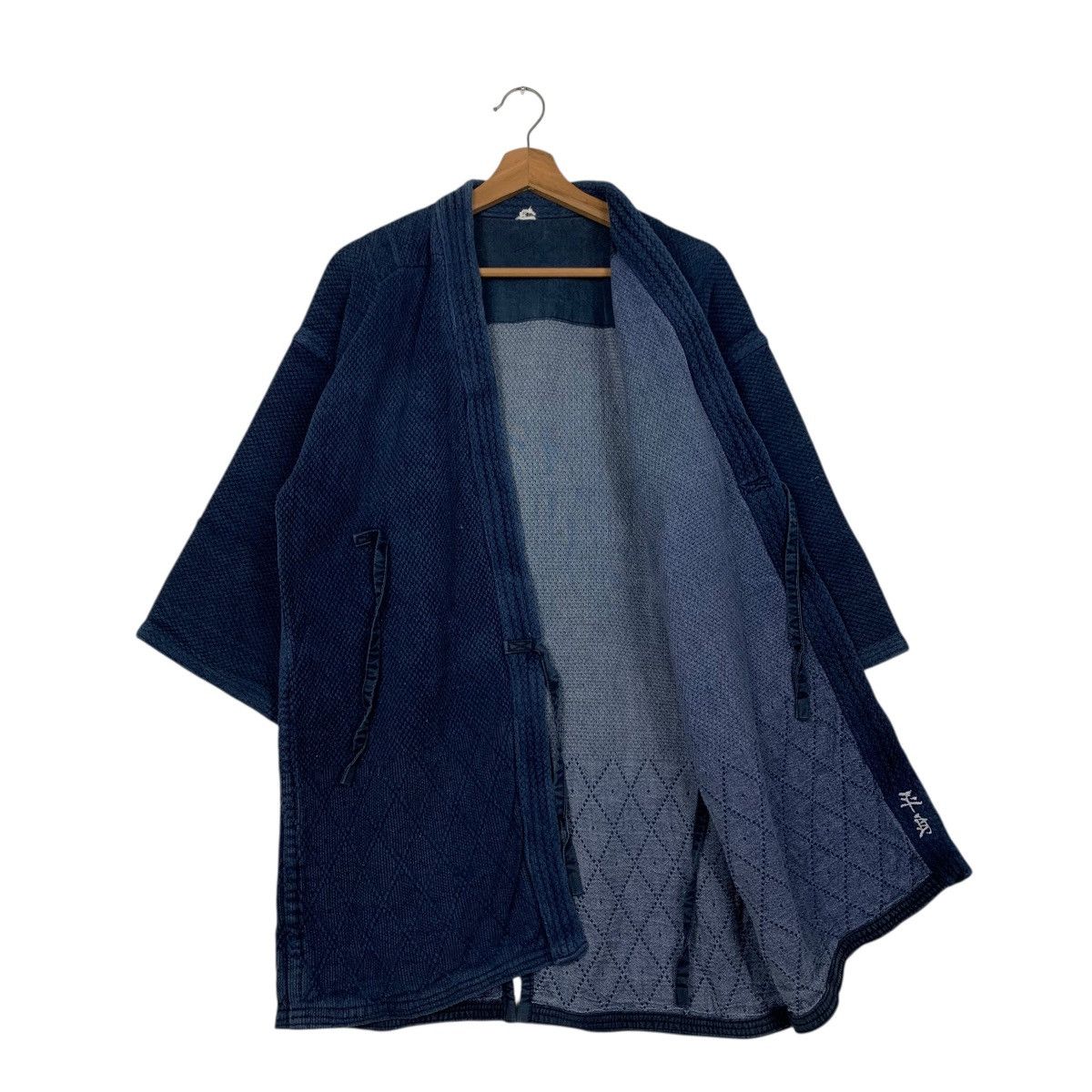 Japanese Brand Indigo Blue Sashiko Thickweave Hantan Kimono #2942-C133 Size US L / EU 52-54 / 3 - 6 Thumbnail