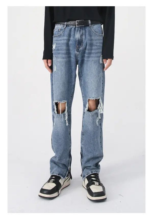 Japanese Brand VIBE High street retro zipper slit washed ripped jeans y2k Size US 34 / EU 50 - 2 Thumbnail
