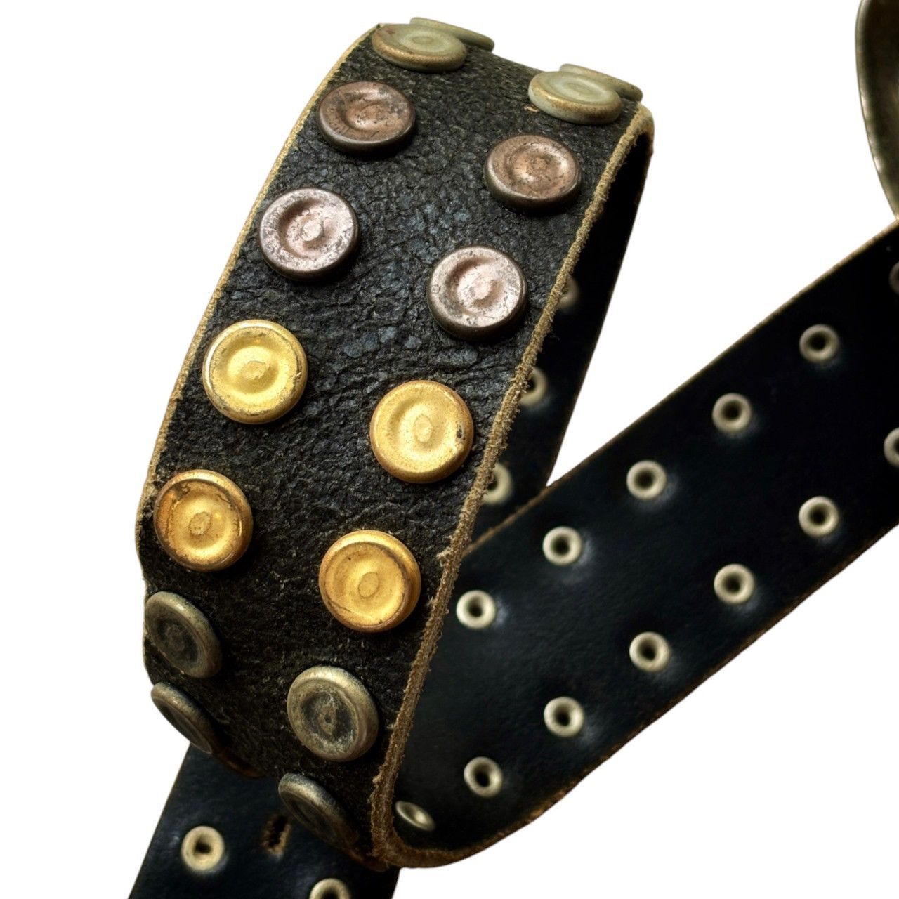 Genuine Leather × Vintage Vintage Leather Cracking Belt with Unique Studded Size 30 - 4 Thumbnail