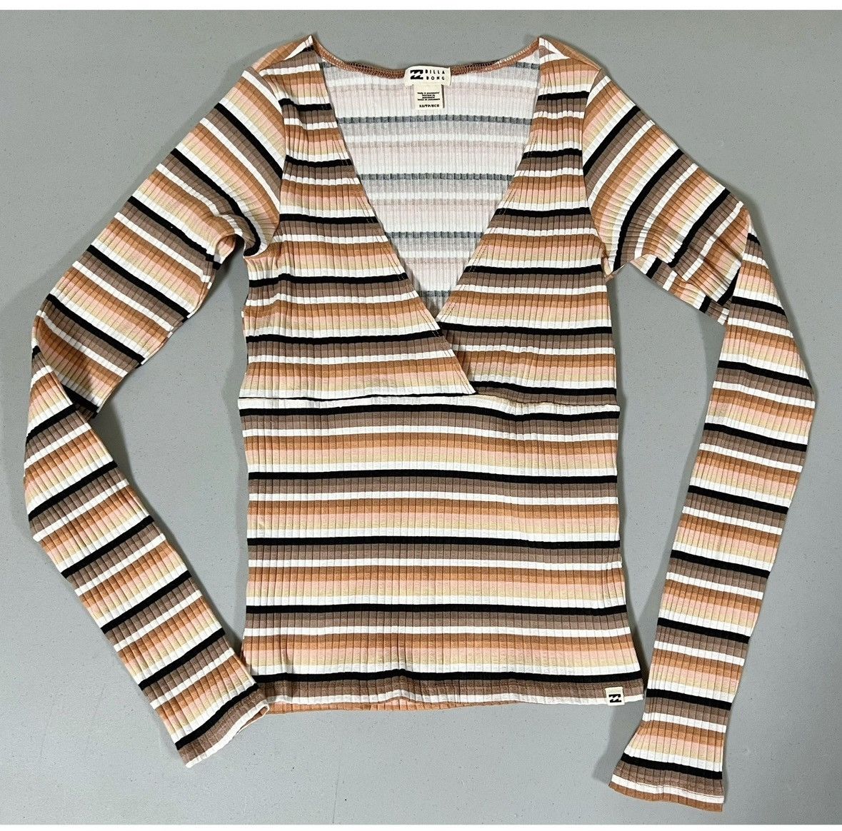 Billabong Billabong Striped Ribbed V-Neck Shirt Top Blouse Tee XS ✨ Size XS / US 0-2 / IT 36-38 - 1 Thumbnail