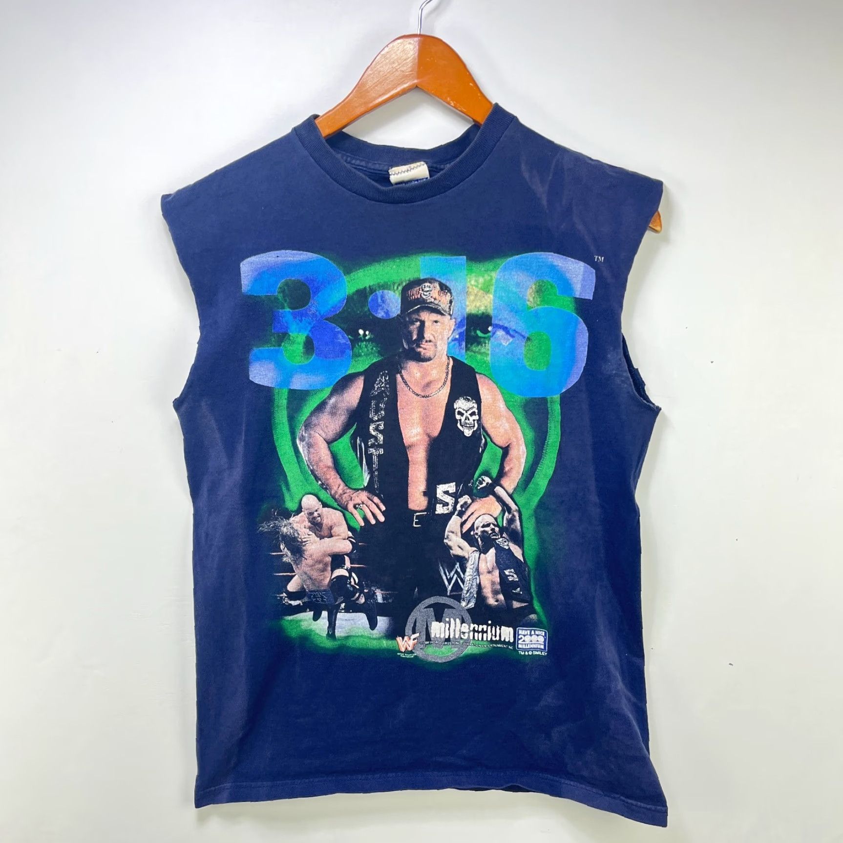 Vintage VINTAGE WWE Stone Cold Steve Austin 3:16 Muscle Tee M Shirt Men Blue 2000s Decade 90s 00s WWF Embroidered Edges Short Sleeve Crew Neck Size US M / EU 48-50 / 2 - 2 Thumbnail
