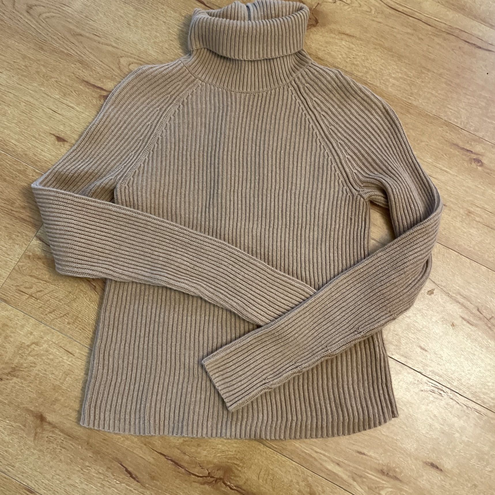 Vintage KaufmanFranco Collective Rib Knit Mixed Media Sweater Brown Back Zip M Thumb Women Regular Long Sleeve Turtleneck Work Knit Size M / US 6-8 / IT 42-44 - 3 Thumbnail