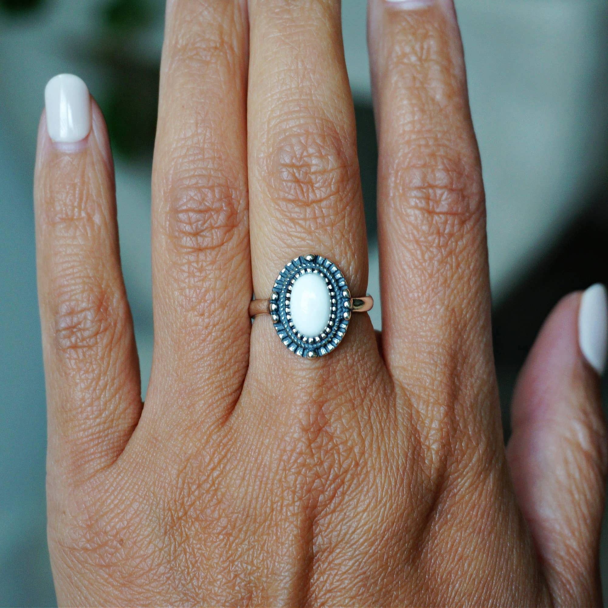 Other Boho Native American Radiant White Agate Statement Ring, Ste Size ONE SIZE - 1 Thumbnail