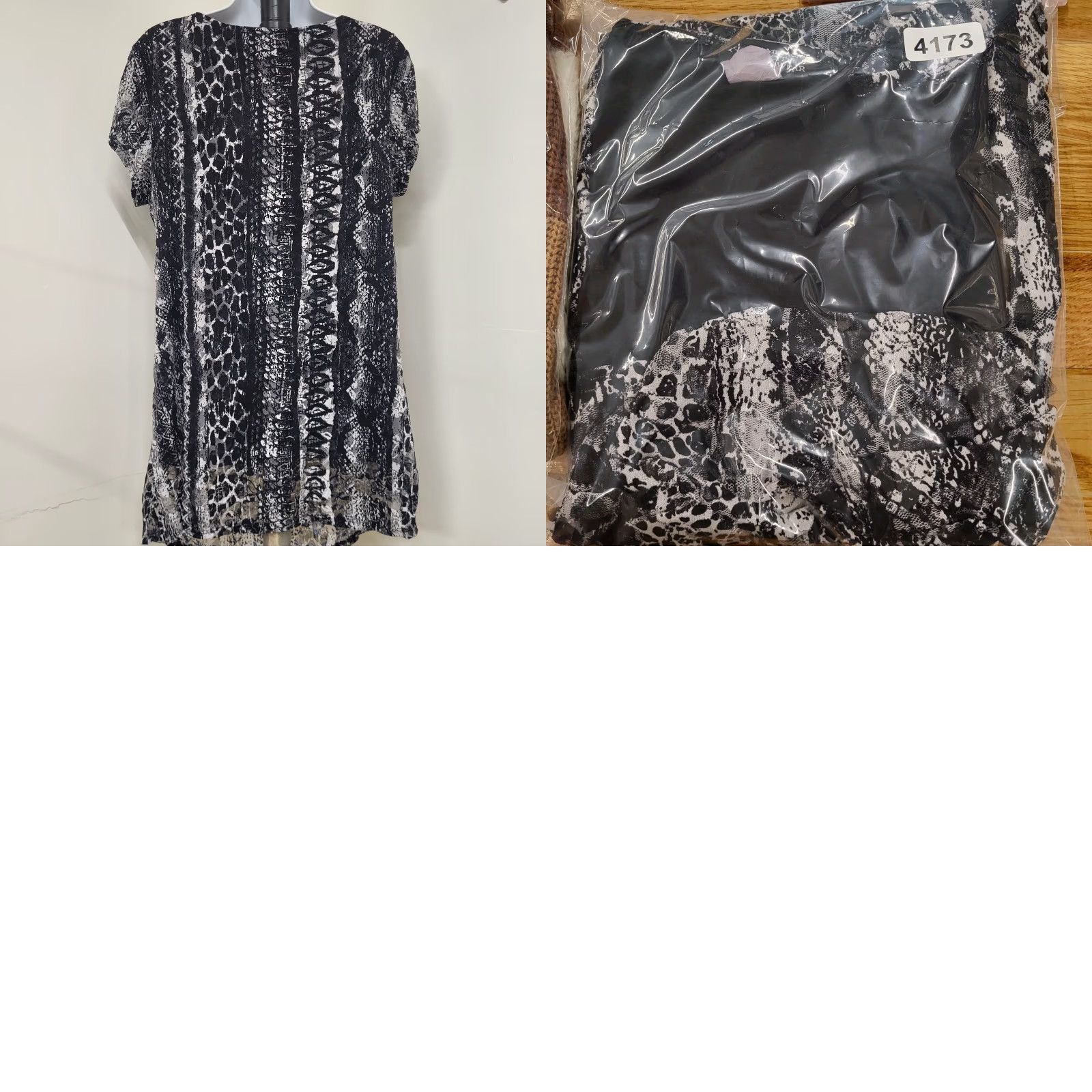 Vintage ACW American City Wear Blouse Women's 2X Black/White Draped Neck Animal Print Knit Short Sleeve Lined Plus Size 2XL Womens Size XXL / US 16-18 / IT 52-54 - 9 Thumbnail