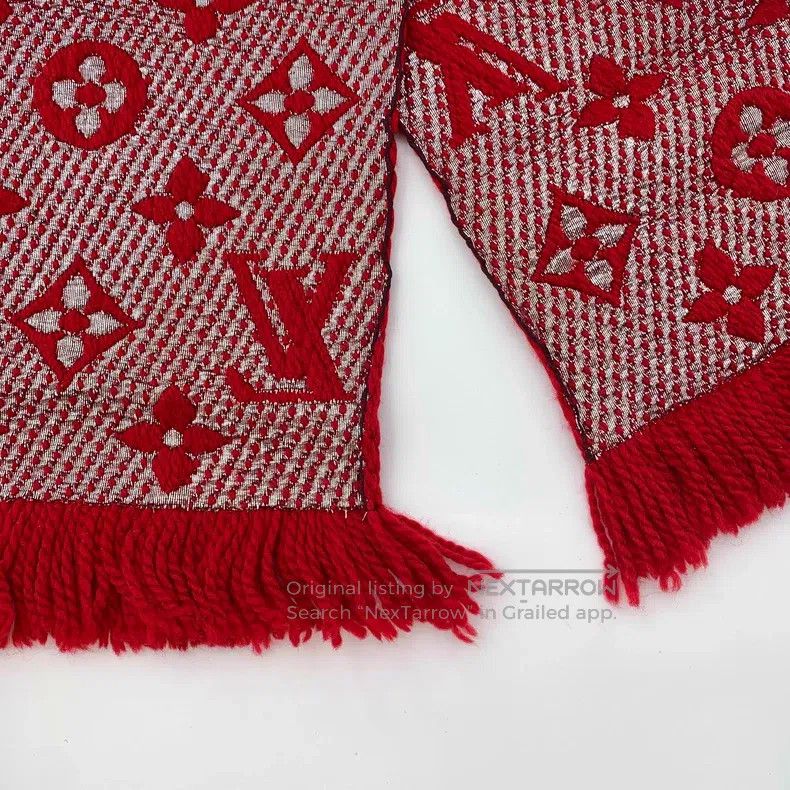 Louis Vuitton Louis Vuitton Red logo old flower full print wool fringe s Size ONE SIZE - 6 Thumbnail