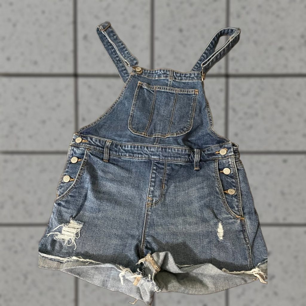 Old Navy VINTAGE Old Navy Womens Distressed Denim Bib Carpenter Shorteralls Cuff Overalls Size S Blue 90s Grunge Western Denim Casual Shortalls Womens Size S Size 24" / US 00 / IT 34 - 1 Thumbnail
