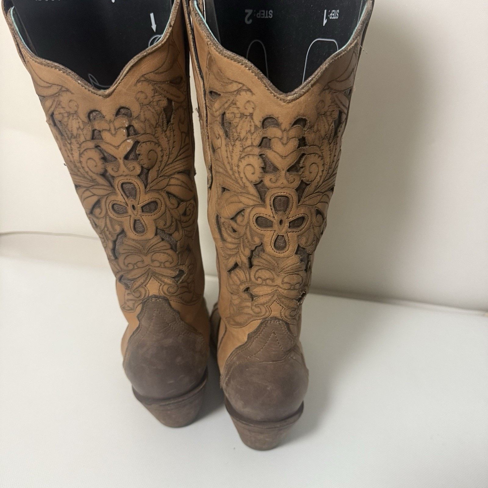 Corral Corral Brown Floral Inlay Snip Toe Cowgirl Western Boots Size US 8.5 / IT 38.5 - 4 Thumbnail