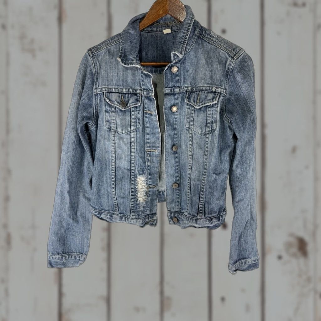 American Eagle Outfitters VINTAGE American Eagle Denim Jacket Women's Cropped Short Sleeve 90s Bohemian Casual Size M / US 6-8 / IT 42-44 - 1 Thumbnail