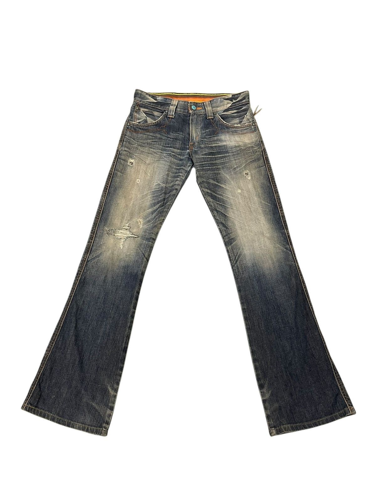 Edwin Flare Jeans Edwin Japan Faded Distress Boot Cut 7🟦 Size US 31 - 2 Thumbnail