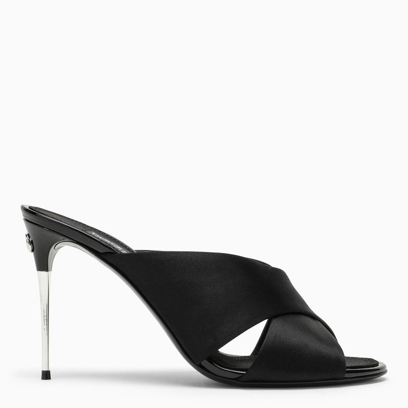 image of Dolce Gabbana Dolce&gabbana Black Satin Mule Shoes With Logo, Women's (Size 10)