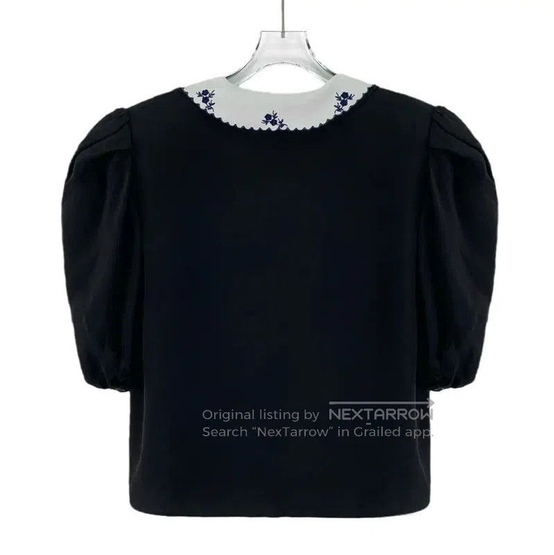Miu Miu Miu Miu Black Women's Shirt with Embroidered Collar . Size XXS / US 00 / IT 34 - 2 Thumbnail