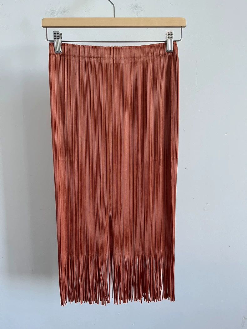 Issey Miyake Issey Miyake size:2 Brown pleated fringed skirt Size 22" - 2 Thumbnail