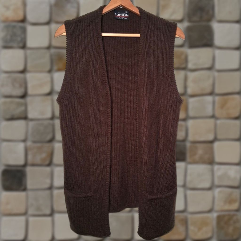Vintage VINTAGE Curry Knits Sweater Vest Shirt Women M Brown Open Front Ribbed Knit Vest 80s Classic Brown Open front Women M Size M / US 6-8 / IT 42-44 - 1 Thumbnail
