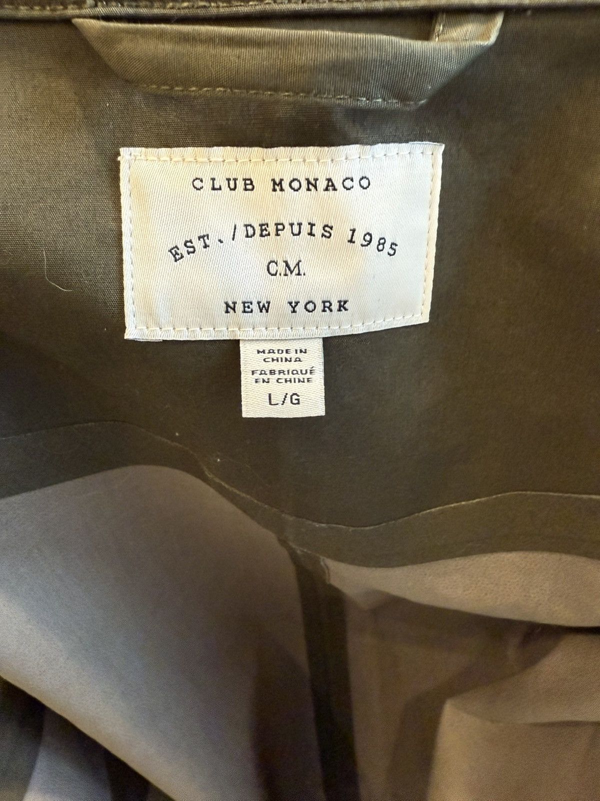 Club Monaco Green Trench (Waxy/Stiff Cotton) Size US L / EU 52-54 / 3 - 7 Thumbnail