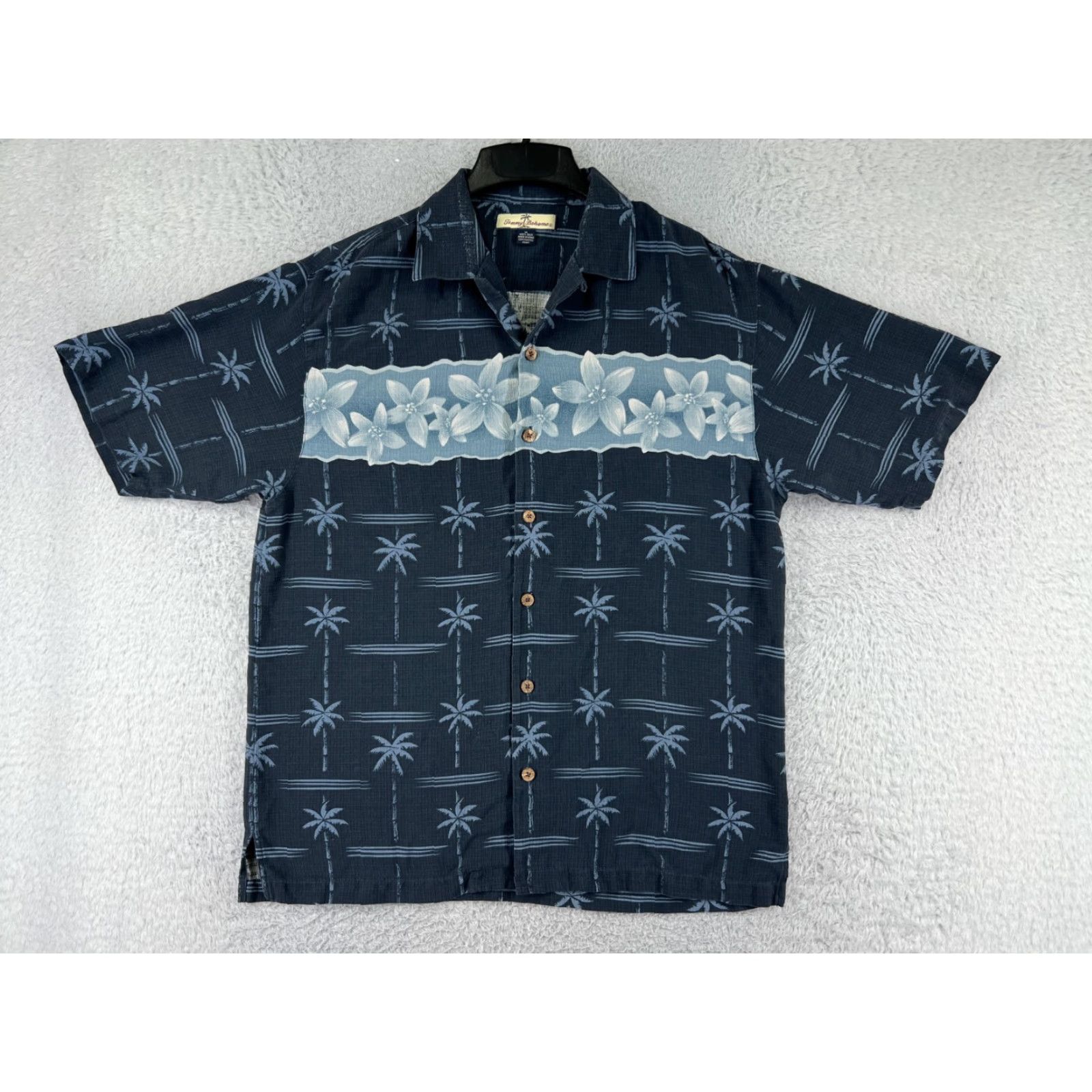 Tommy Bahama Tommy Bahama Shirt Men Medium Blue Floral Palm Tree All Over Print Silk Button-Up Size US M / EU 48-50 / 2 - 2 Thumbnail