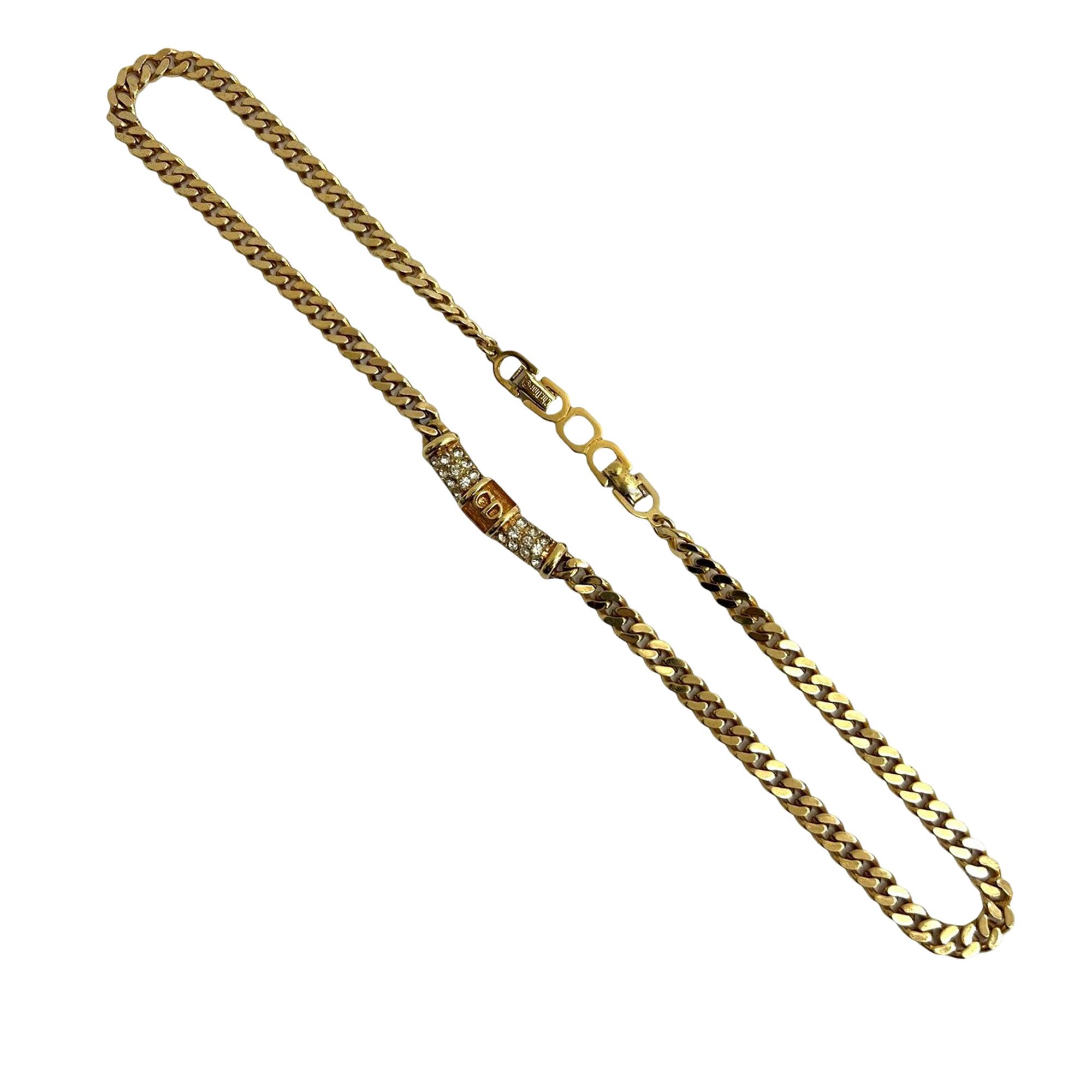 Dior Dior Gold Plated CD Logo Rhinestone Cuban Chain Link Necklace Size ONE SIZE - 1 Thumbnail