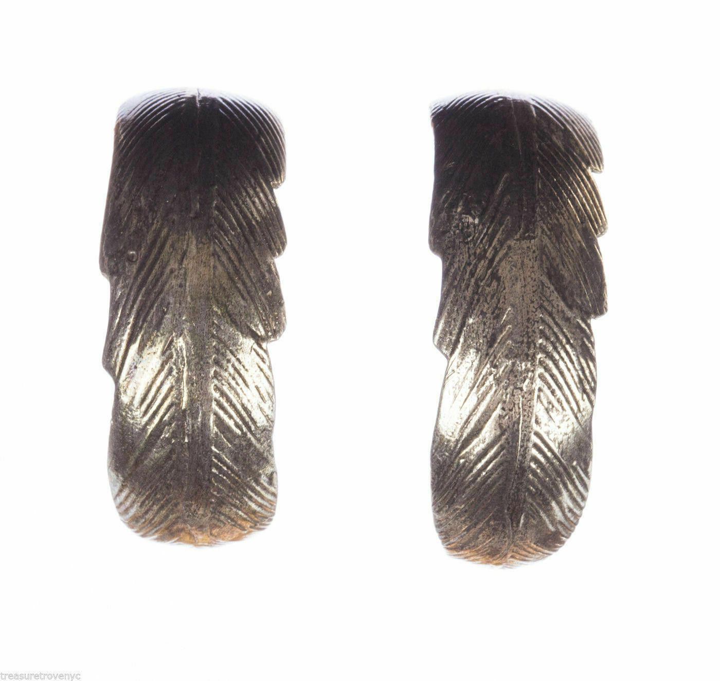 Designer Sterling Silver Tribal Feather Hoop Pierced Earring Size ONE SIZE - 1 Thumbnail