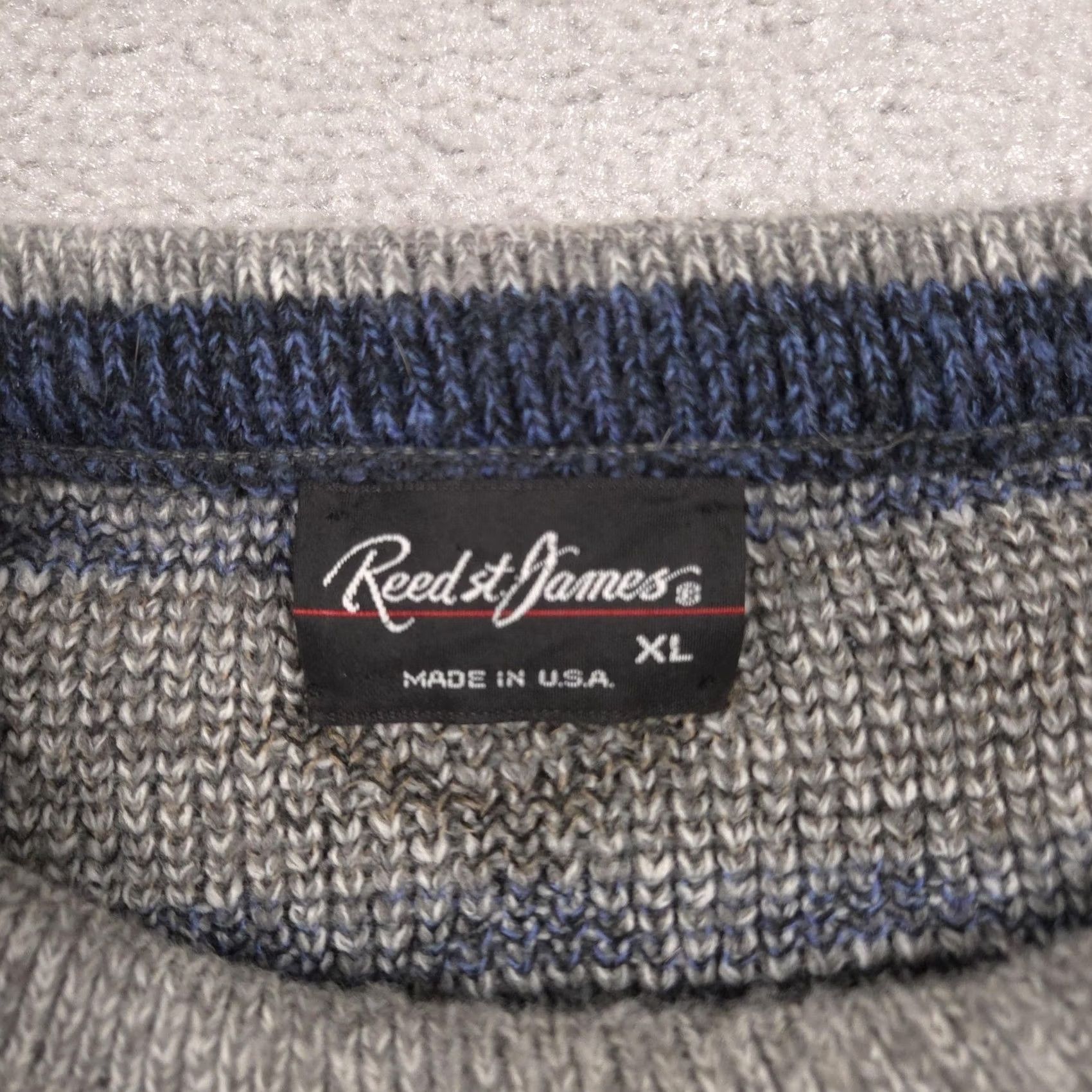 Vintage Reed St. James Sweater Mens XL Gray Geometric Knit Crewneck Pullover Made In USA Size US XL / EU 56 / 4 - 5 Thumbnail