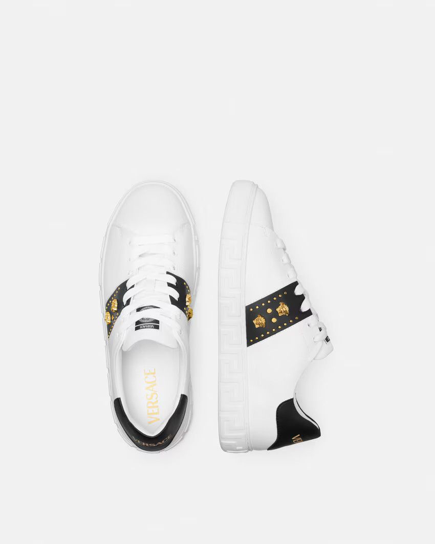 Versace o1s22i1n1224 Studded Greek Sneakers in White Black Size US 9 / EU 42 - 4 Thumbnail