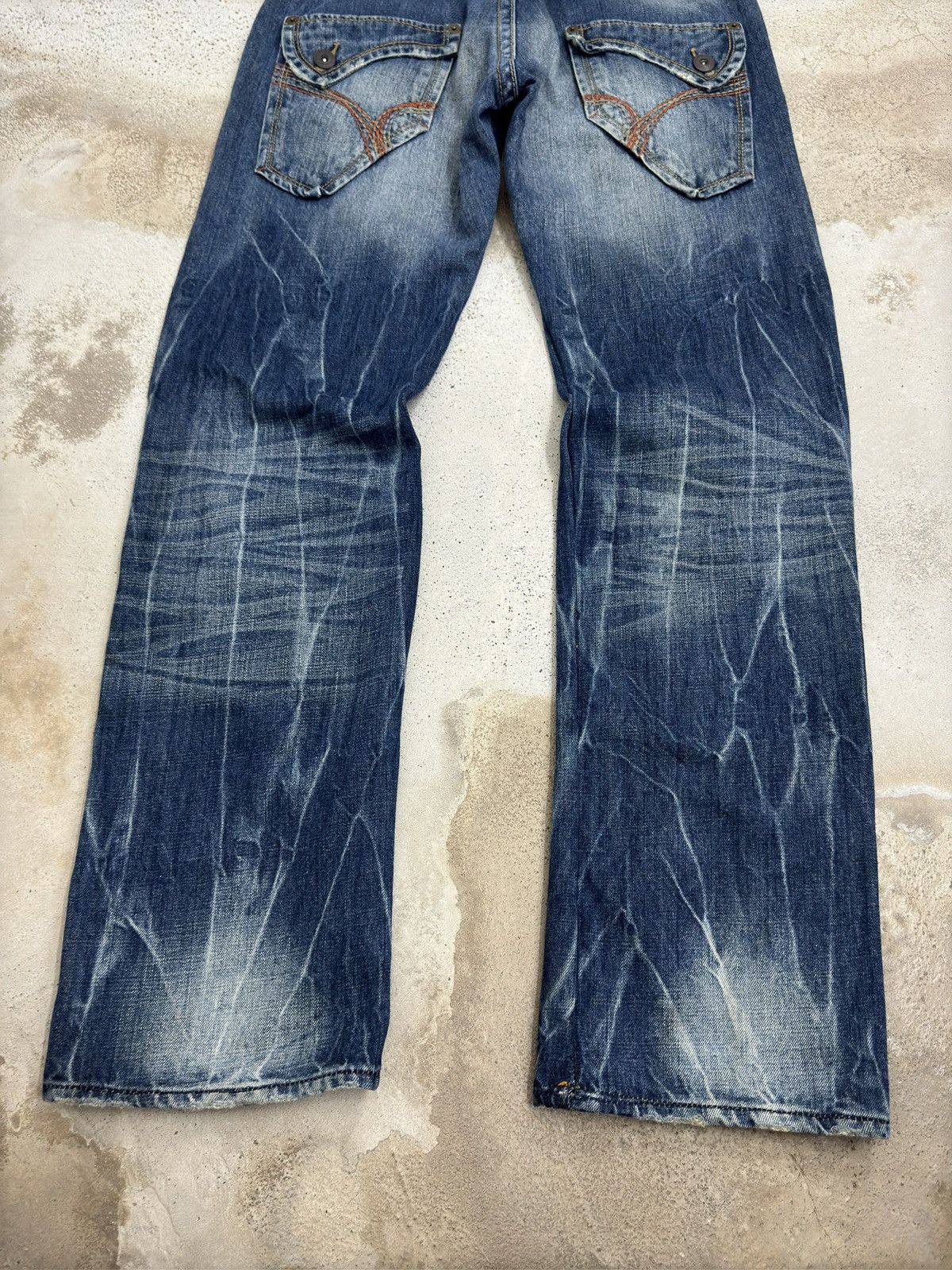 Japanese Brand Vintage Back Number Acid Washed Back Buckle Denim Jeans Size US 32 / EU 48 - 11 Thumbnail