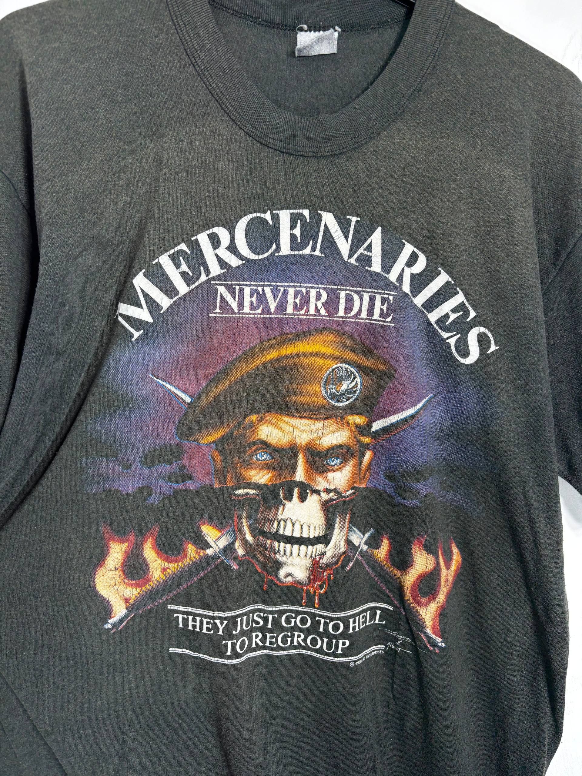 Vintage 1998 Mercenaries Skull Military T-Shirt Tee 90s L