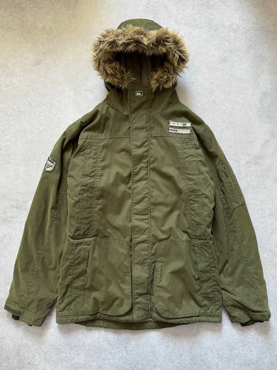 Quiksilver Vintage Quiksilver Olive Green Parka Jacket Fur Hood Size US XL / EU 56 / 4 - 4 Thumbnail