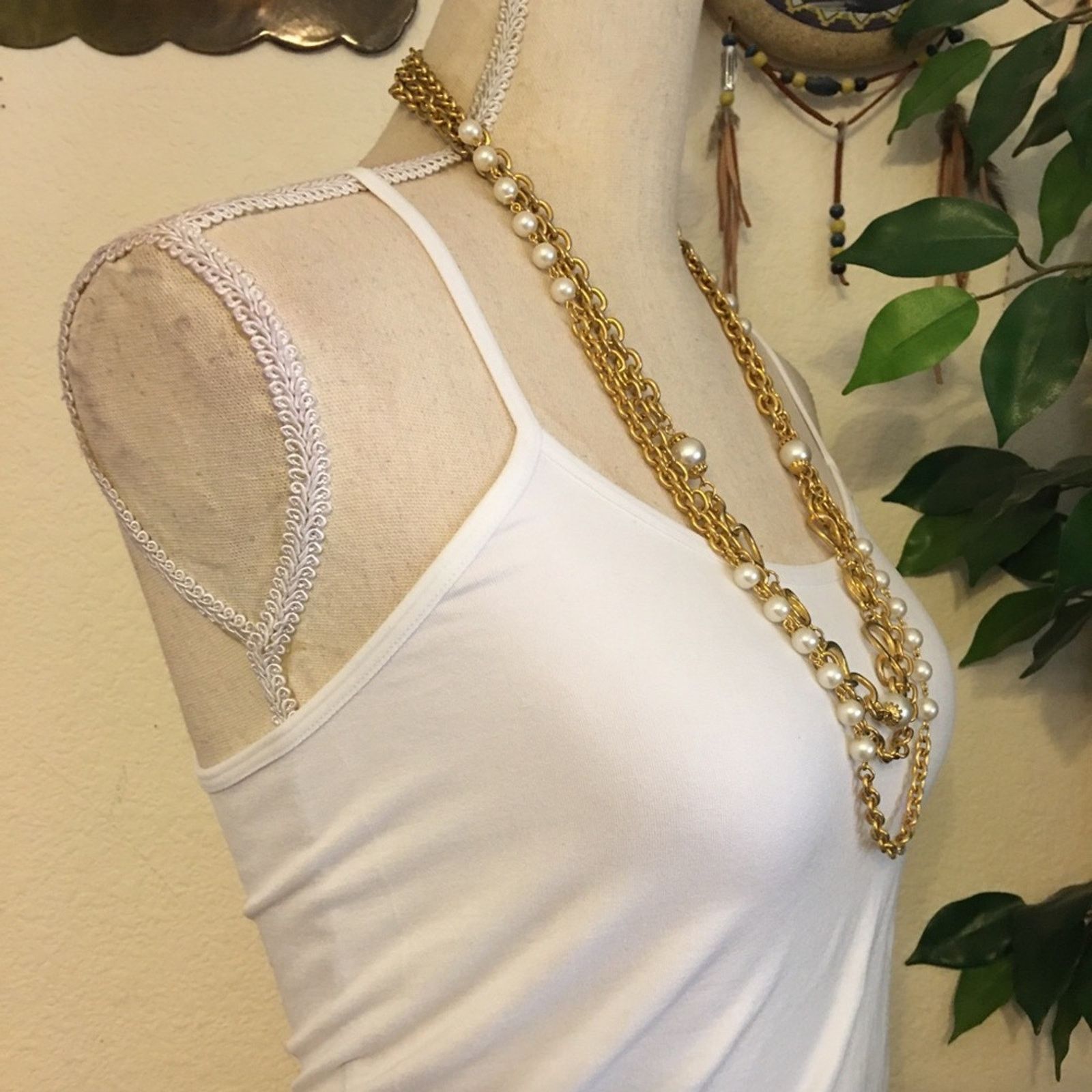 Vintage Vintage triple layer gold chain pearl necklace Size ONE SIZE - 2 Thumbnail
