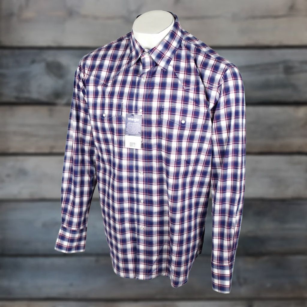 Wrangler Wrangler Men's Classic Fit Snap Button Long Sleeve Shirt Western Blue Red Plaid 2XL Size US XXL / EU 58 / 5 - 1 Thumbnail