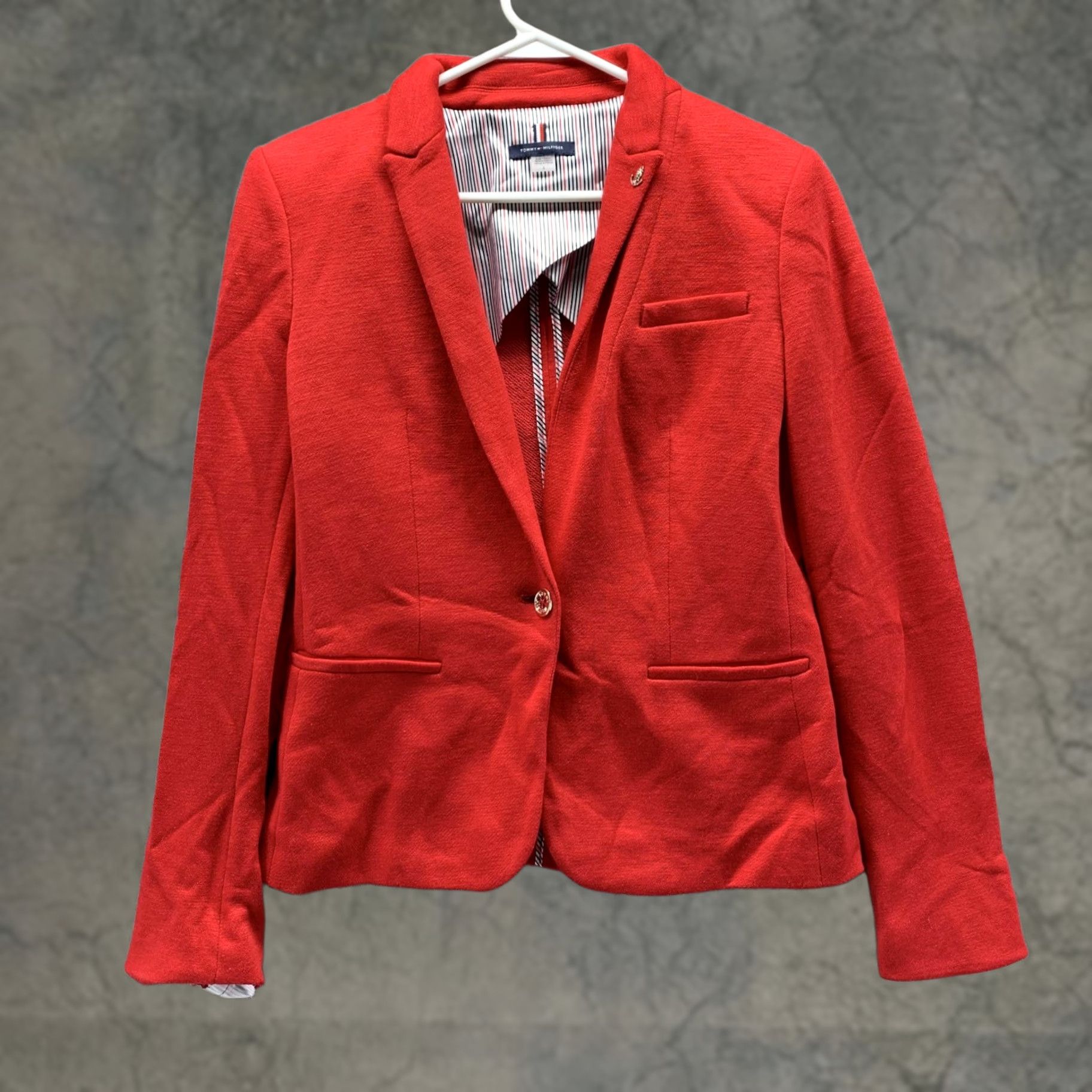 Tommy Hilfiger Tommy Hilfiger Blazer Womens 6 Red Long Sleeve Jacket Single-Breasted Dress Party/Cocktail Business Casual Outdoor Womens Velor? Size M / US 6-8 / IT 42-44 - 1 Thumbnail