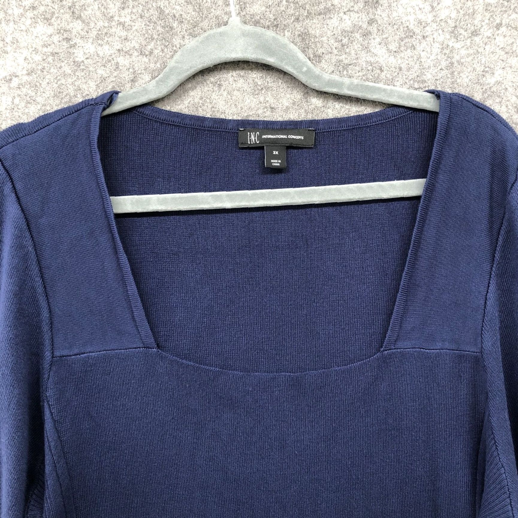 Vintage Inc International Concepts Sweater Womens 3X Blue Stretch Knit Square Neck Pullover Long Sleeve Casual Office Wear Size XXL / US 16-18 / IT 52-54 - 3 Thumbnail