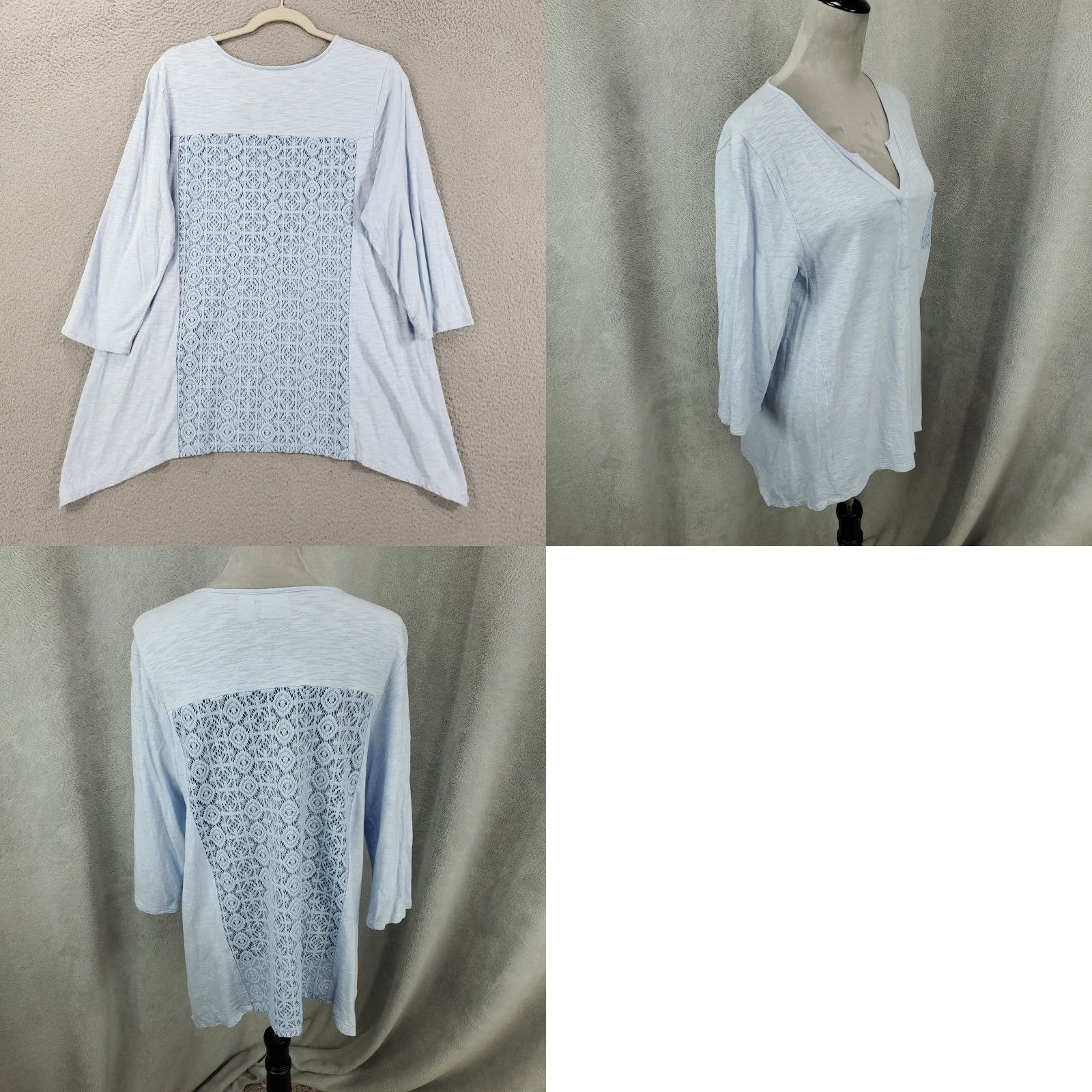 Vintage VINTAGE Chicos Blouse Shirt Womens L Light Blue V-Neck Lace Back Lightweight Knit Button Decade Classic All Seasons Mens? Wait no. Size L / US 10 / IT 46 - 8 Thumbnail