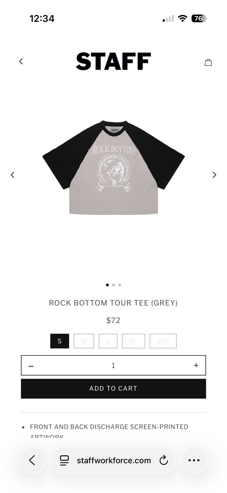 STAFF WORKFORCE Rock Bottom Tour Tee Size US L / EU 52-54 / 3 - 2 Thumbnail