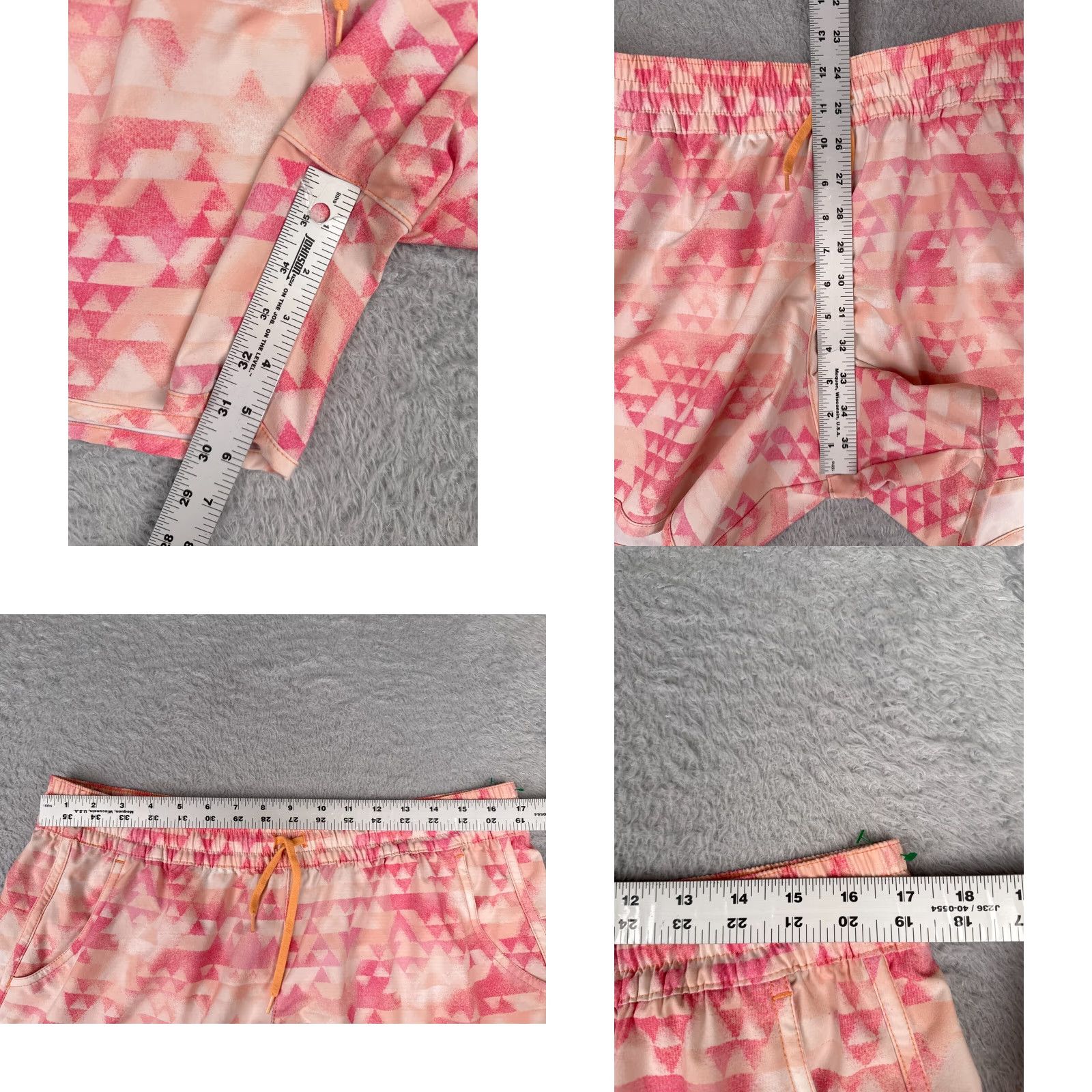 Pinko Columbia Shorts Women Large Pink Orange Triangle Pattern Sweat Run Gym Polyester Size 36" / US 14 / IT 50 - 8 Thumbnail