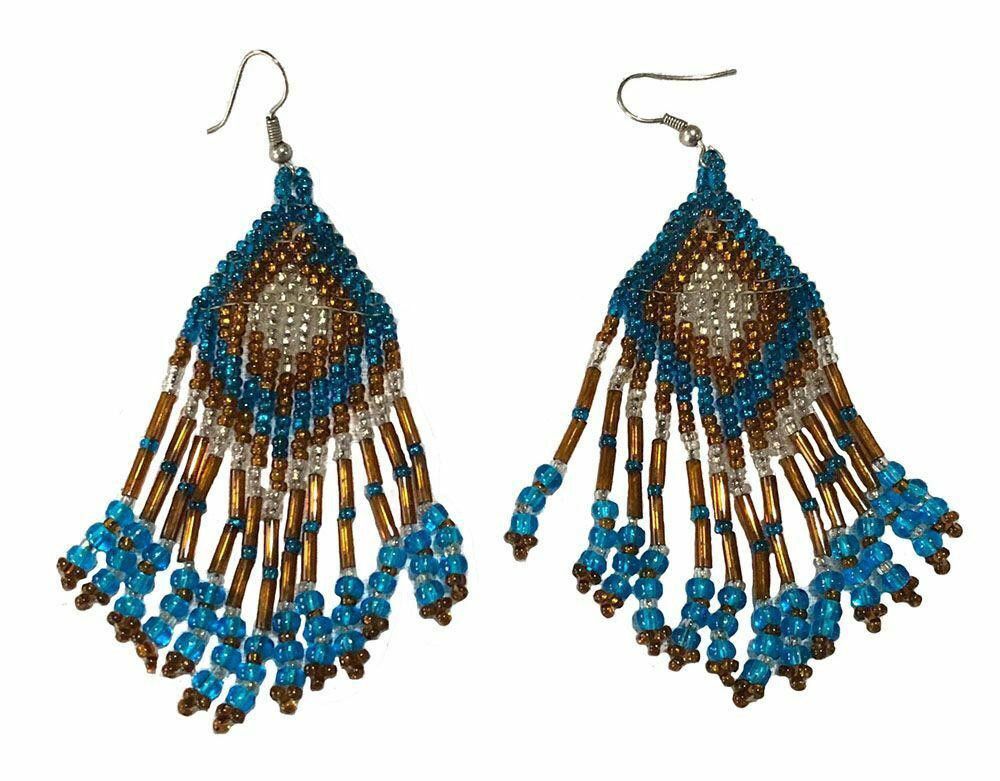 Designer New Blue Brown And White Glass Shakira Earrings Size ONE SIZE - 2 Thumbnail