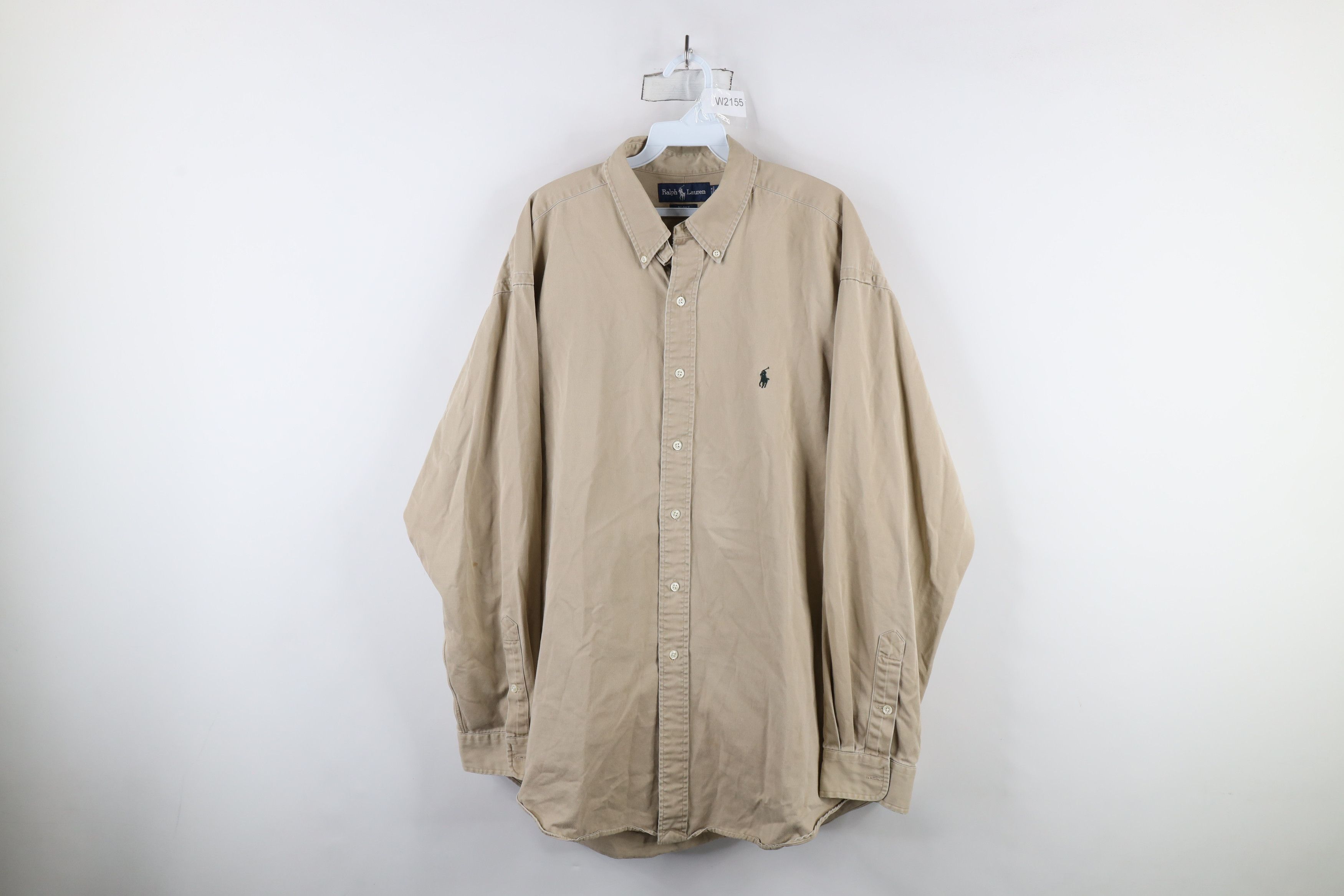 Ralph Lauren × Vintage Vintage 90s Ralph Lauren Twill Button Down Shirt Beige Size US XL / EU 56 / 4 - 1 Thumbnail