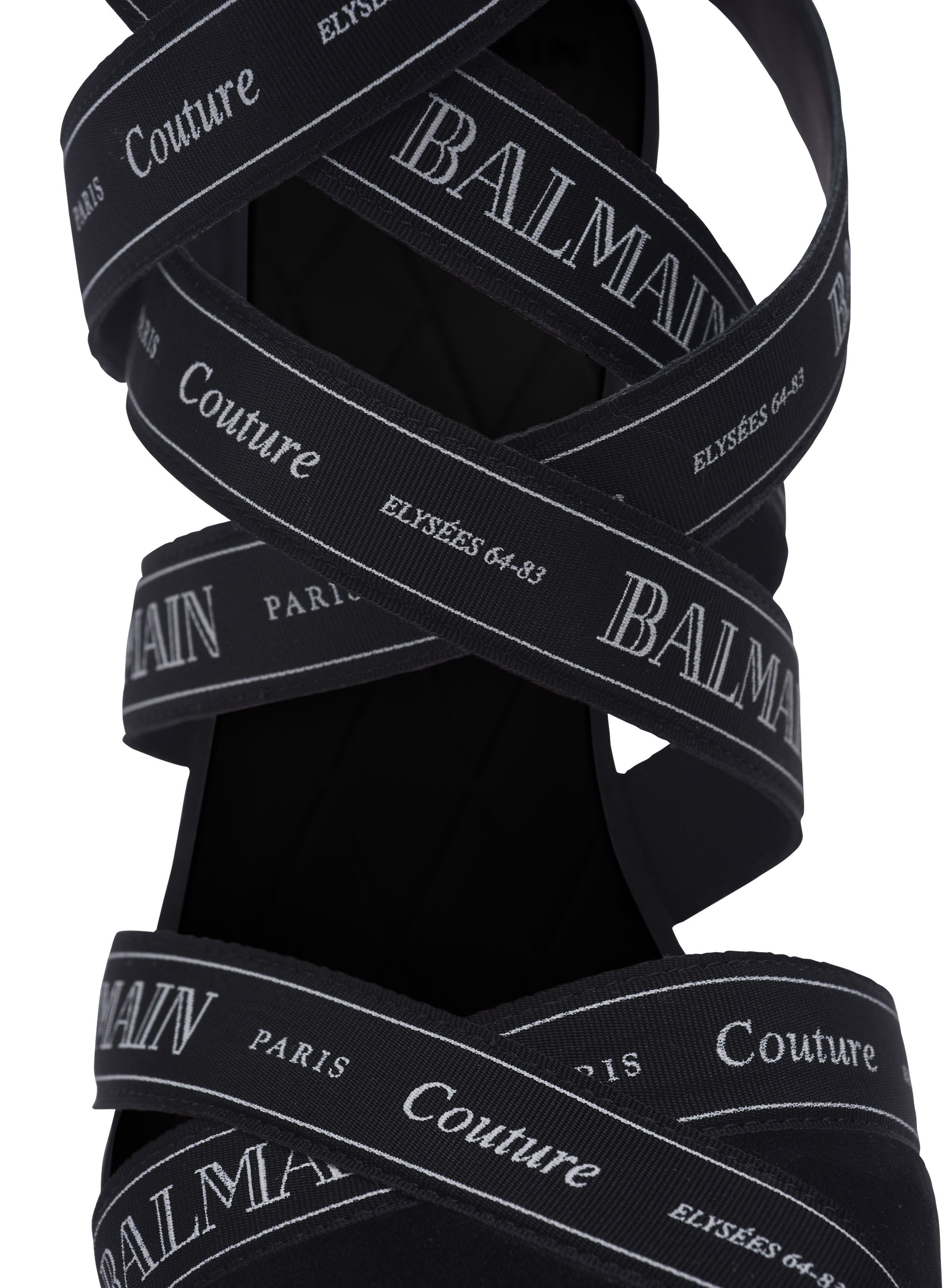 Balmain o1s1wg111225 Suede Pumps With Logo Ribbon in Black Size US 5 / IT 35 - 7 Thumbnail
