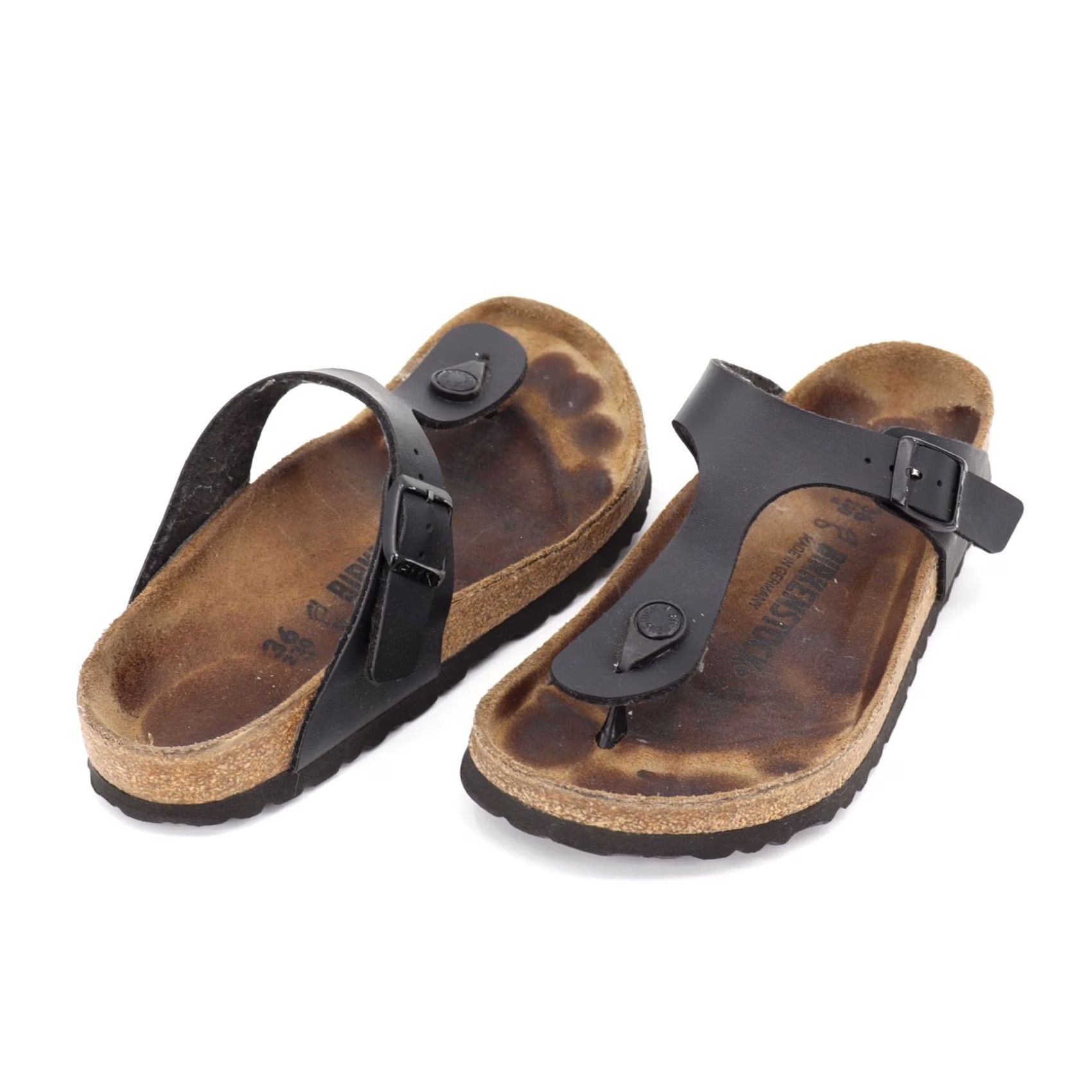 Birkenstock Birkenstock Gizeh Sandal Women's 36 Nubuck Leather Cork Rubber Thong Black/Brown Leather, Cork, Rubber, Gizeh Model, Vintage No, 6 US, 36 EU Size US 6 / IT 36 - 2 Thumbnail