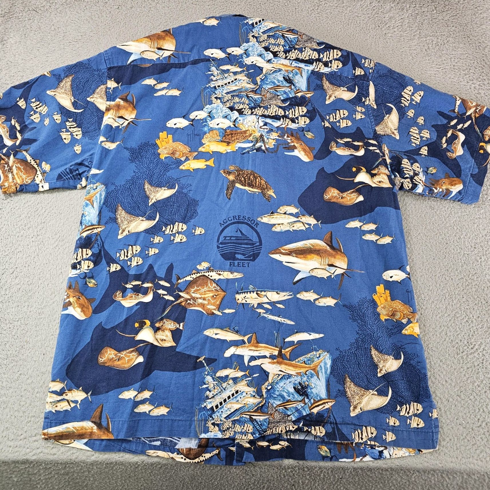 Guy Harvey Guy Harvey Shirt Mens Large Blue Aggressor Fleet Fish Print Hawaiian Camp Shirt Size US L / EU 52-54 / 3 - 4 Thumbnail