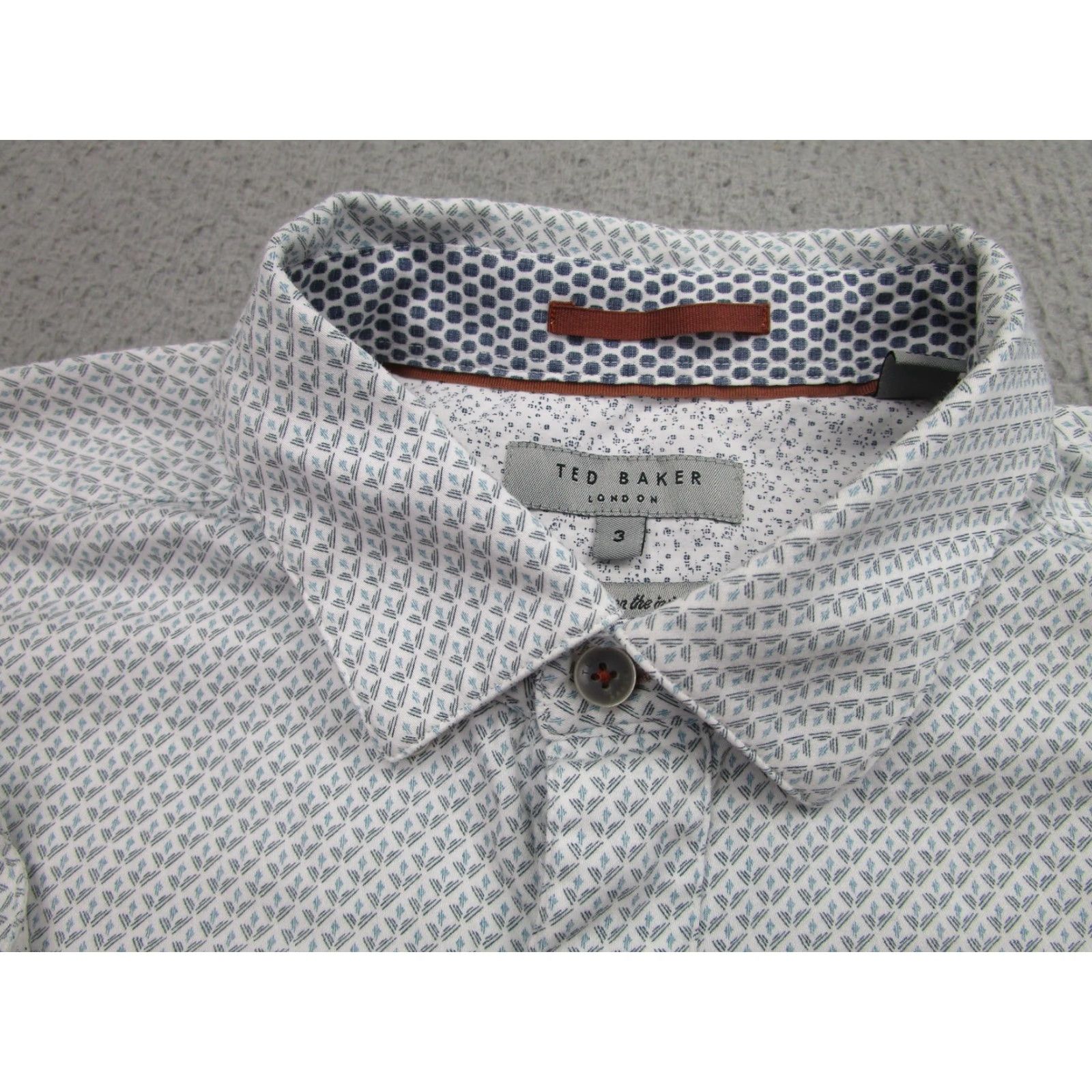 Ted Baker Ted Baker Shirt Adult Medium White Geometric Button-Down Long Sleeve Cotton Casual Mens Size US M / EU 48-50 / 2 - 5 Thumbnail