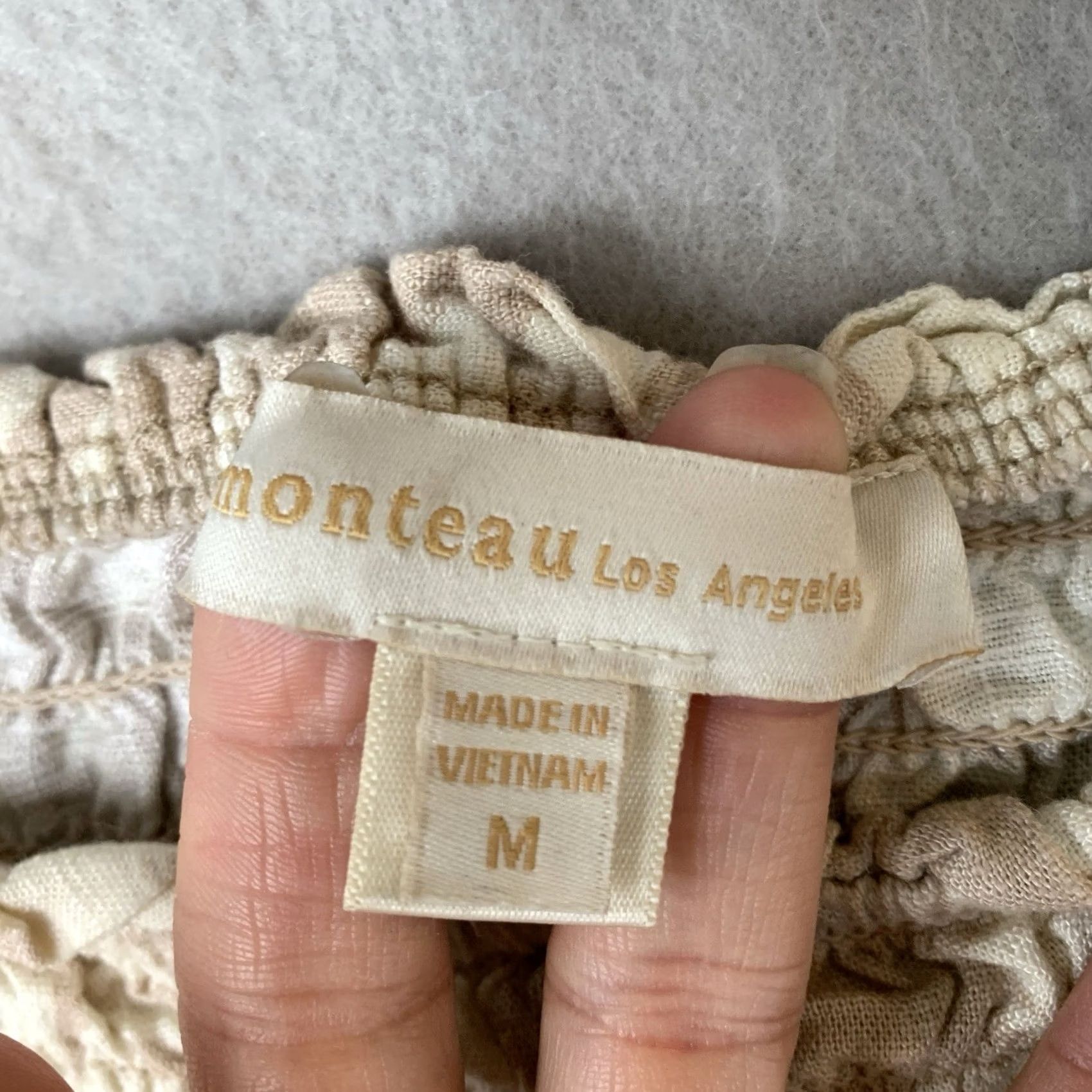 Vintage Monteau Womens Top Cropped Puff Sleeve Floral Square Neck Linen Rayon Beige M Size M / US 6-8 / IT 42-44 - 4 Thumbnail