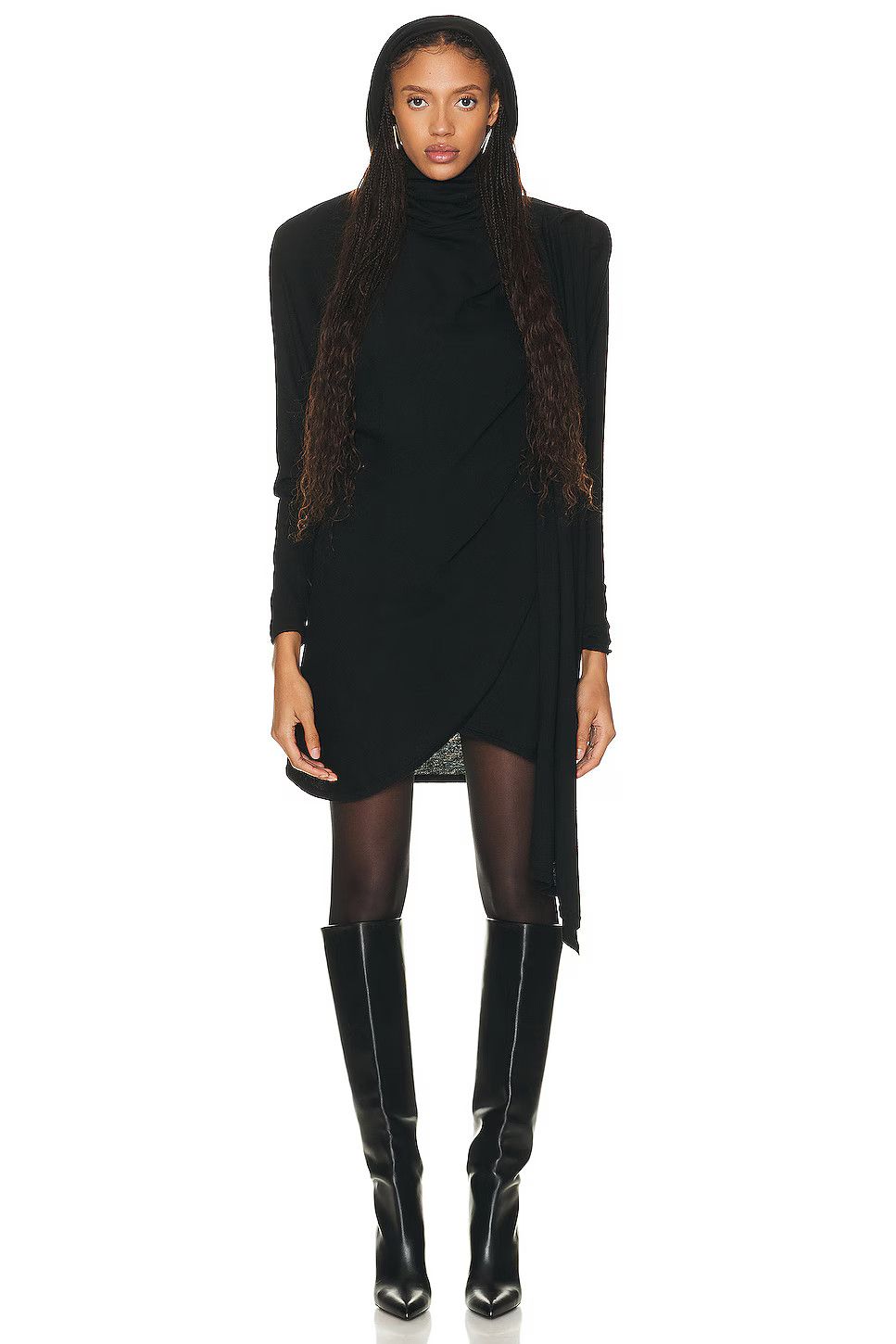 Saint Laurent Paris o1b1hav111124 Hooded Dress in Wool in Black Size S / US 4 / IT 40 - 2 Thumbnail