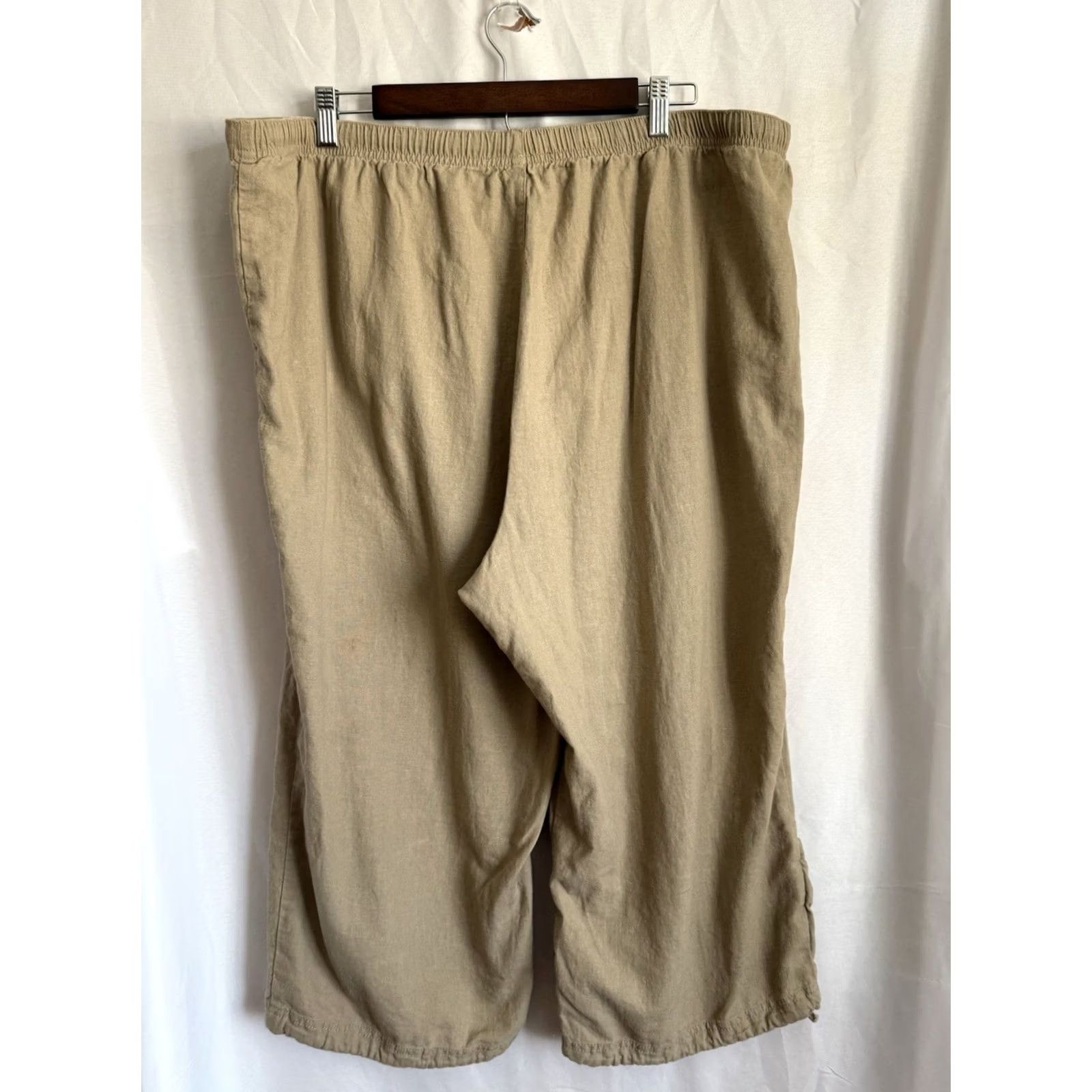 Vintage Larry Levine Woman Pants Capri Linen Blend Taupe Khaki Beach Casual Resort 20W Size 42" / US 20 - 2 Thumbnail