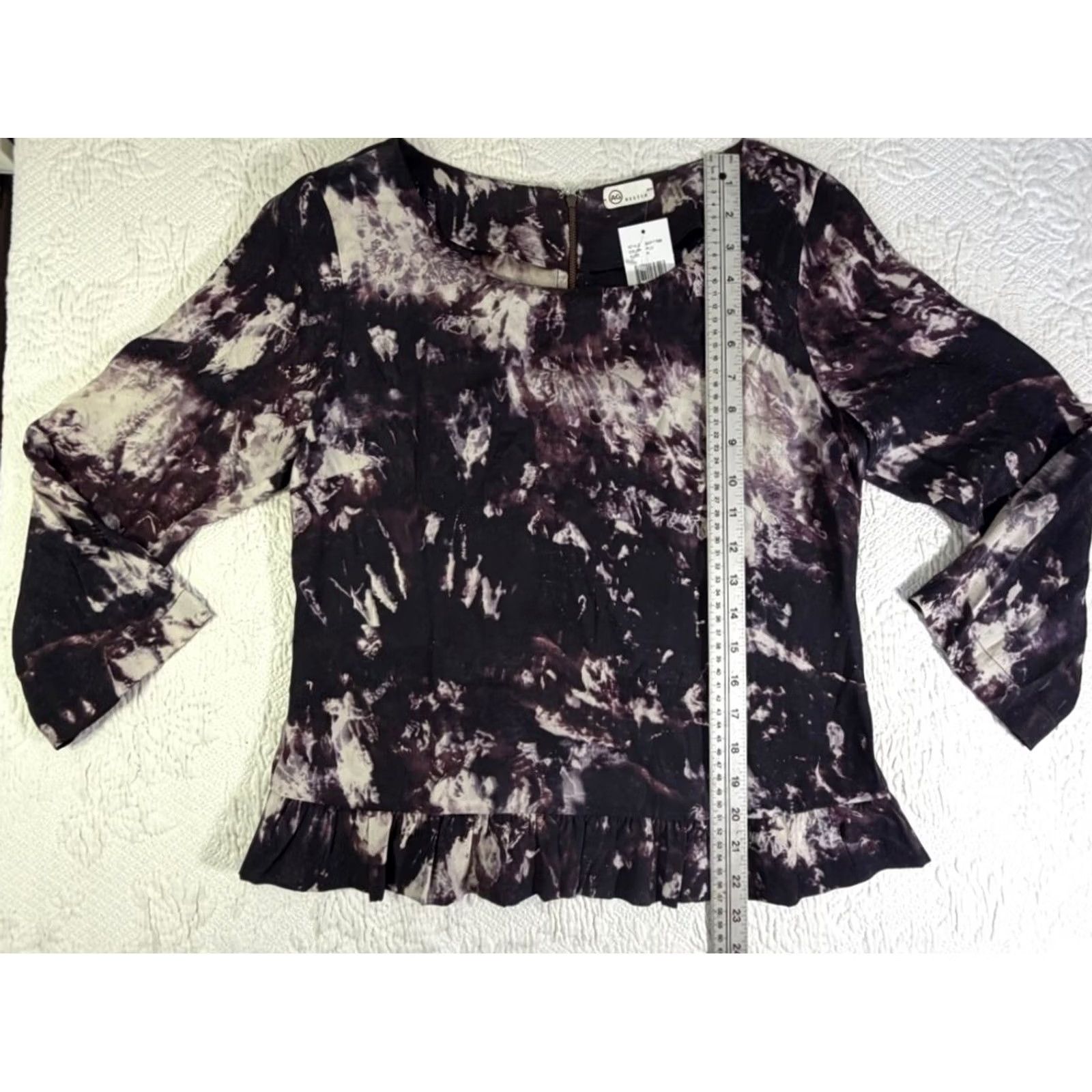 Vintage AG Adriano Goldschmied 100% Silk Tie Dye Ruffle Blouse - Plum/Purple M Women Shirt Size M / US 6-8 / IT 42-44 - 3 Thumbnail