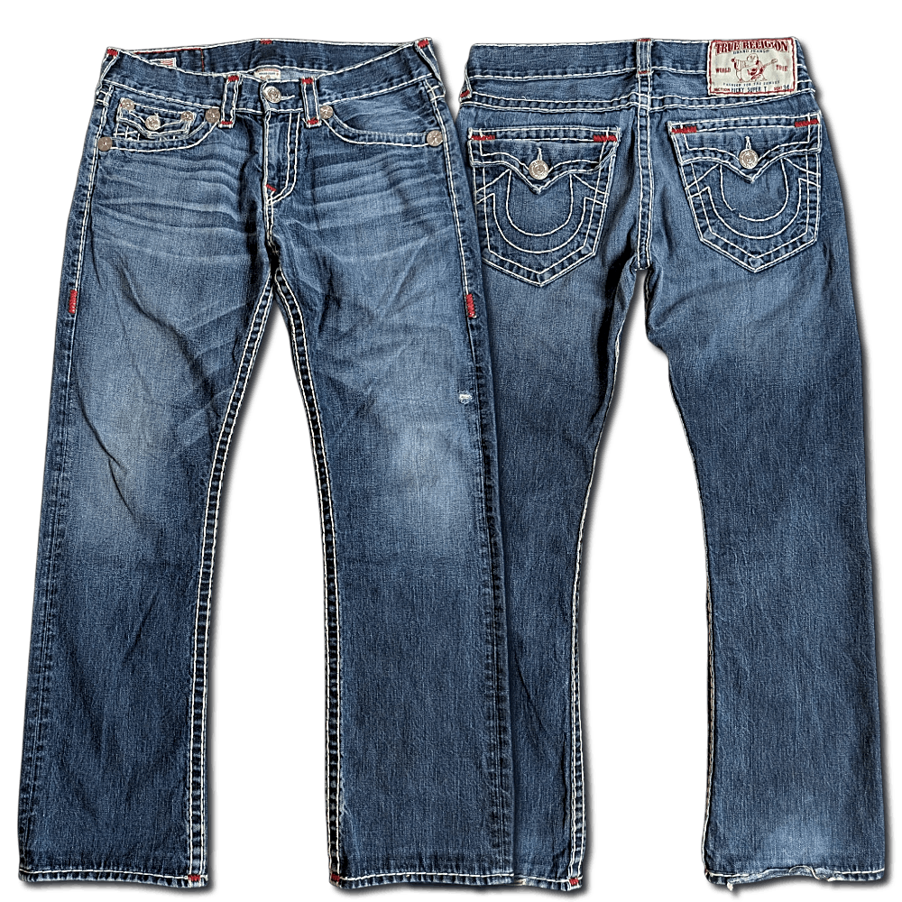 True Religion × Vintage True Religion Blue Navy Red White Super T Stitch Jeans Size US 32 / EU 48 - 3 Thumbnail