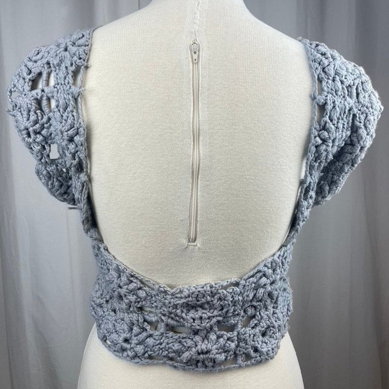 Other Gray Crochet Tie front Corset Shrug (S) Festival Y2K Style Size S / US 4 / IT 40 - 5 Thumbnail