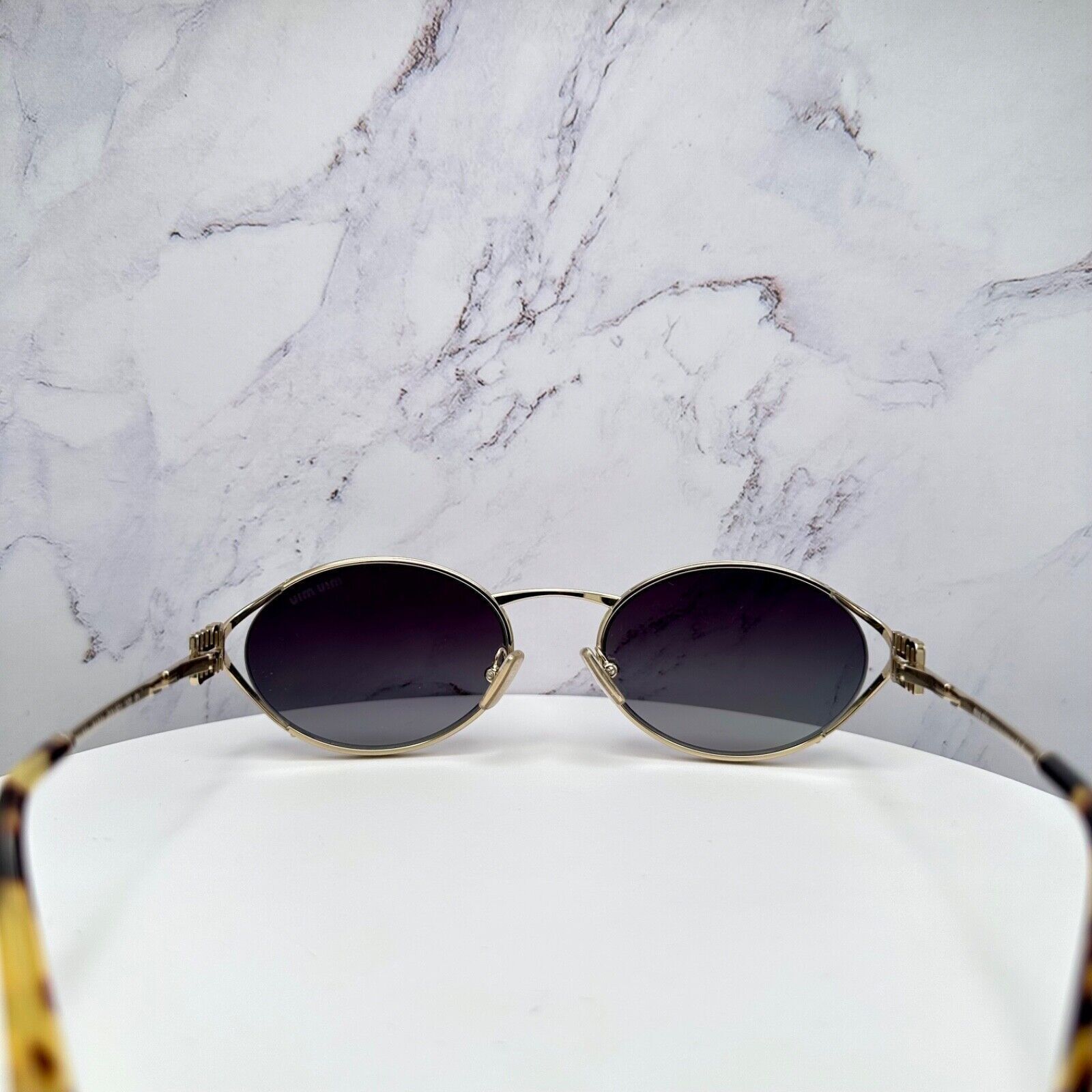 New MIU MIU Sunglasses Gold Metal Slim Frame Oval