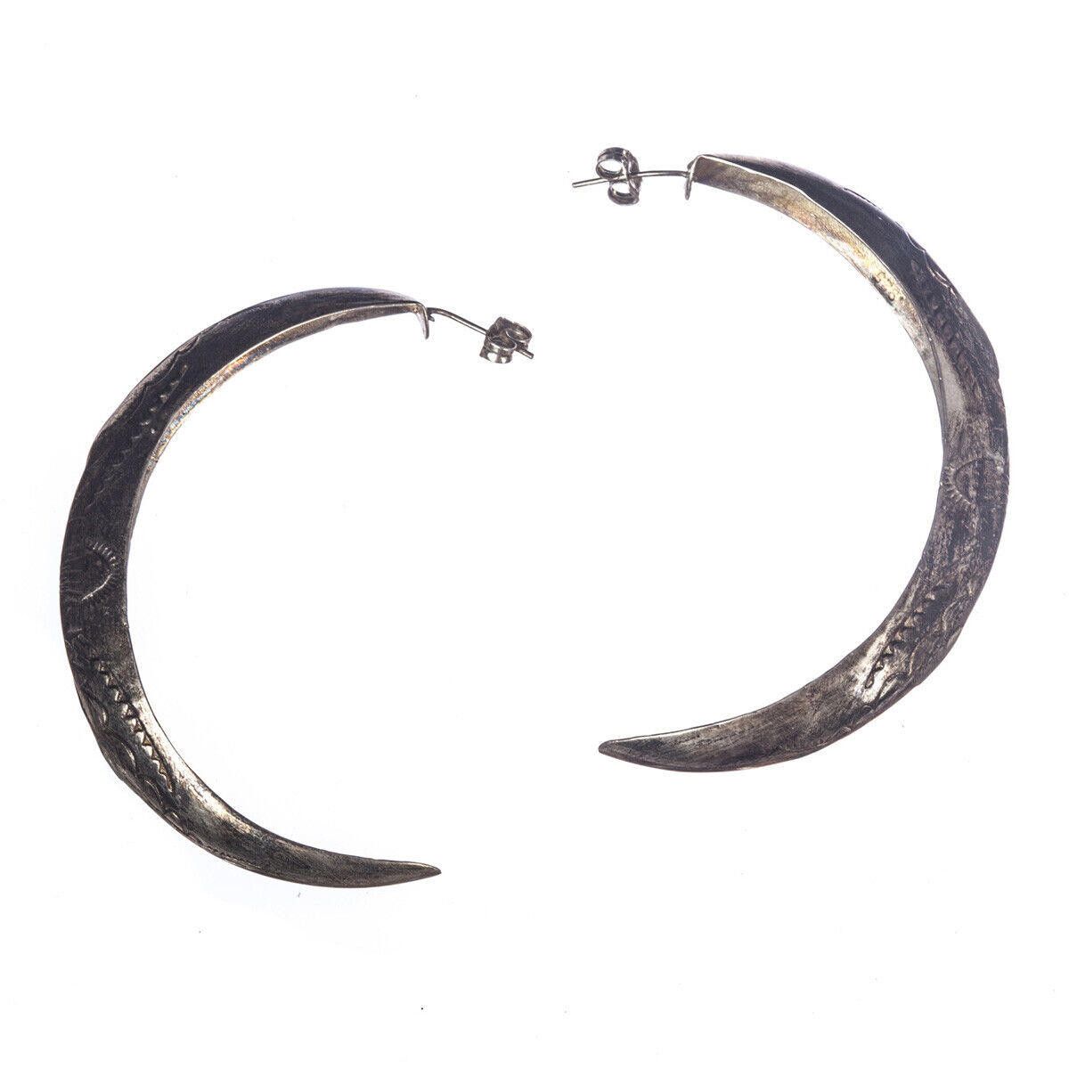 Designer Sterling Silver Tribal Etched Half Hoop Stamped Earrings Size ONE SIZE - 5 Thumbnail