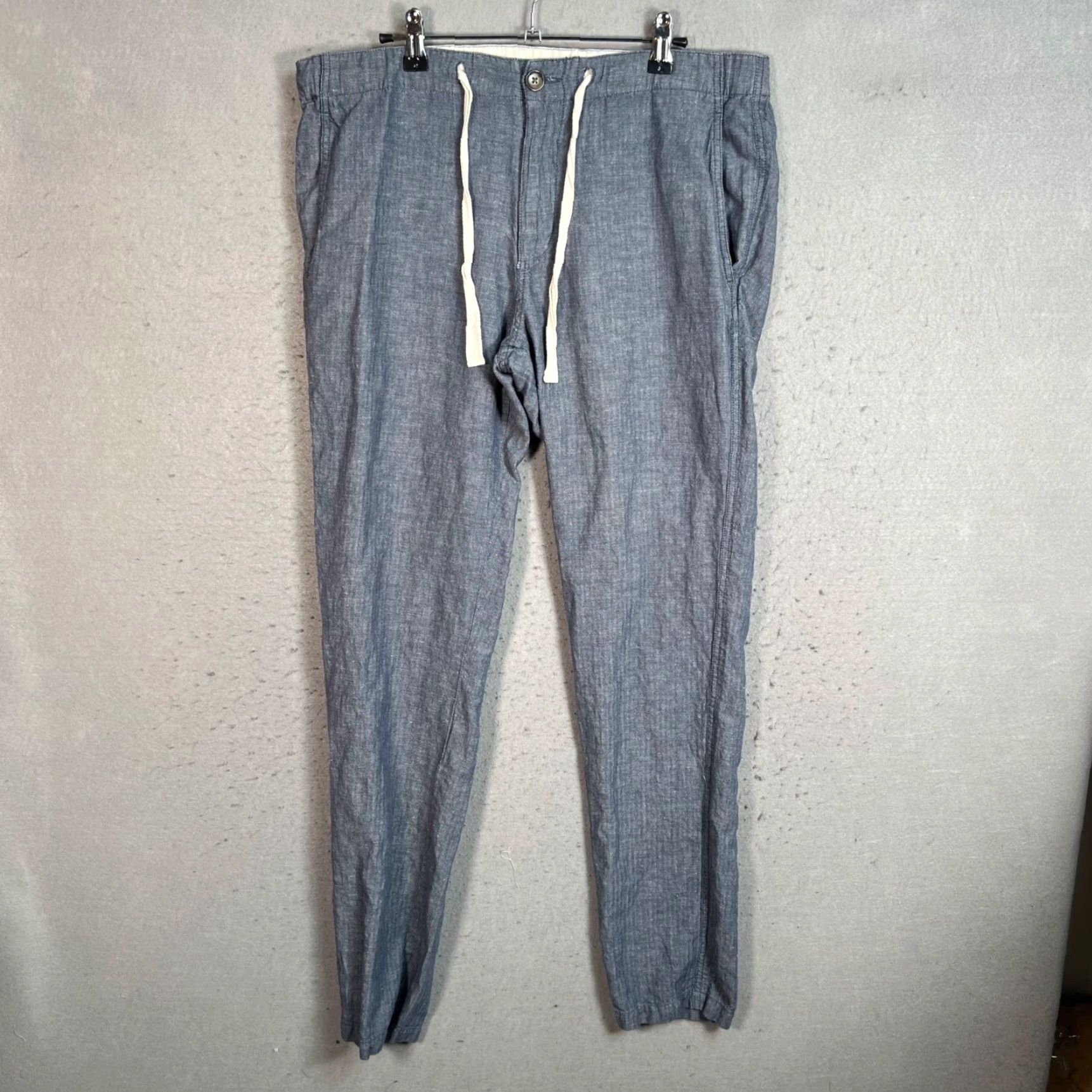 Vintage VINTAGE Frank & Oak Rue St-Viateur Mens Small Chambray Pants Cotton Blend Blue Chino Flat Front Tapered 34in Waist 32in Inseam Mens Size US 29 - 2 Thumbnail