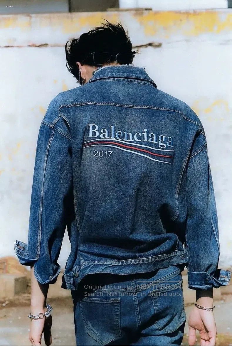 Other Balenciaga Washed Blue Collar Distressed Back Embroidered Size US M / EU 48-50 / 2 - 8 Thumbnail